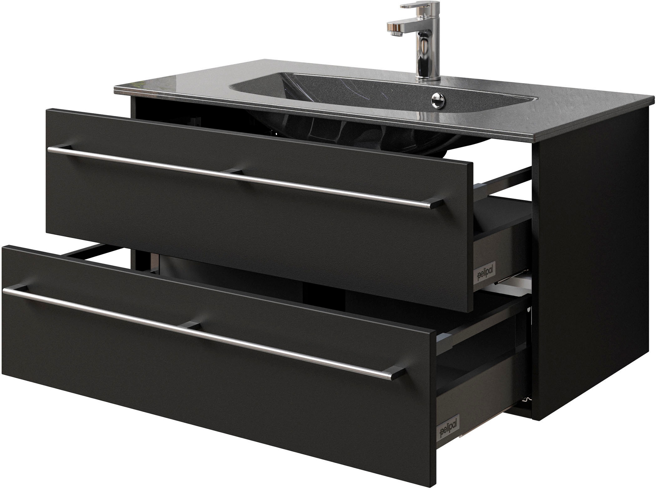 Saphir Waschtisch »Serie 6025 Mineralmarmor-Waschtisch mit Unterschrank, 97 cm breit«, Waschplatz mit 2 Schubladen, hängend, verschiedene Ausführungen