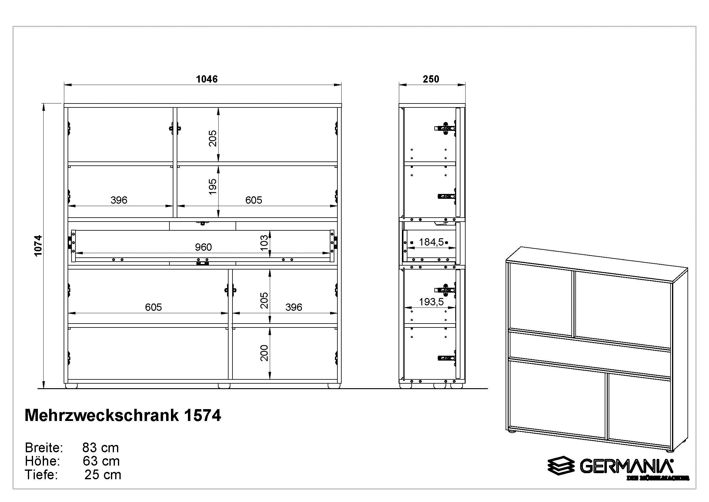 GERMANIA Mehrzweckschrank »Ameca 2.0«, stehend montierbar; Flurschrank in geringer Tiefe, Breite 105 cm
