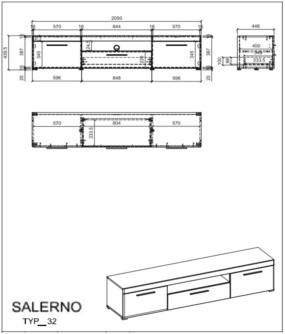 INOSIGN Lowboard »Salerno, moderner Unterschrank, Kommode in Weiß mit Eiche Evoke Dekor«, Metallgriffe, ausreichend Stauraum, vielseitig einsetzbar, 205cm breit