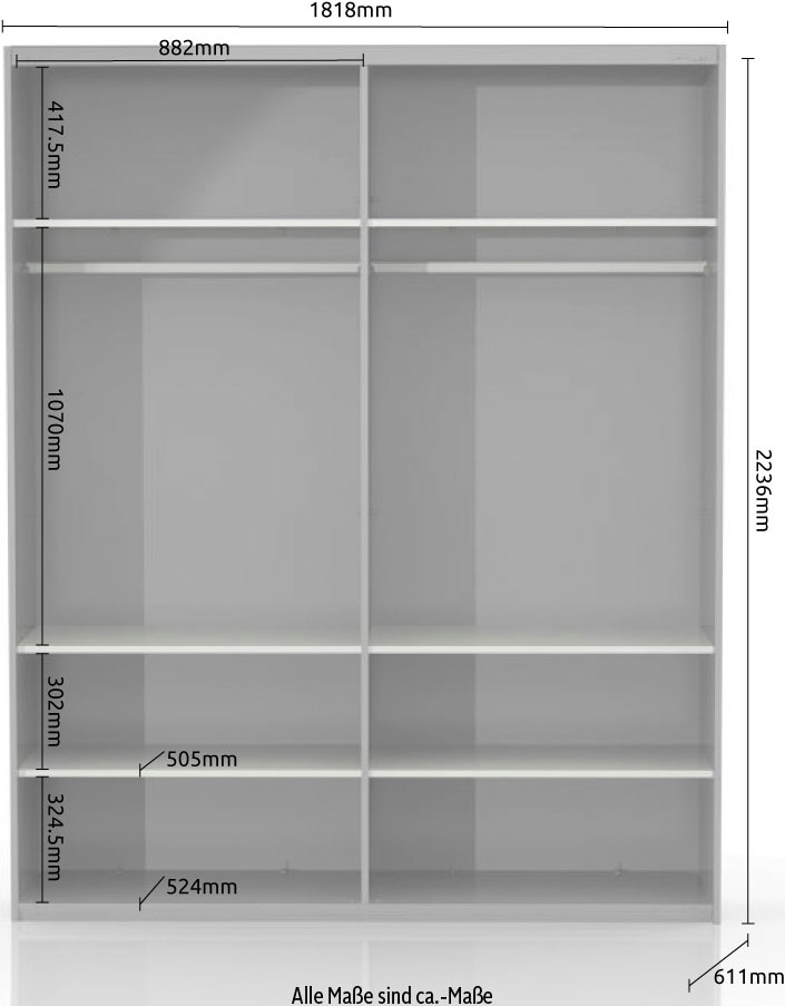 Places of Style Kleiderschrank »Onyx, Schwebetürenschrank inklusive Innenleben, FSC-zertifiziert«, (in 3 Breiten: 182, 230 oder 272cm, Höhe 224cm), UV lackiert, hochglänzend anthrazit, mit Soft-Close Funktion