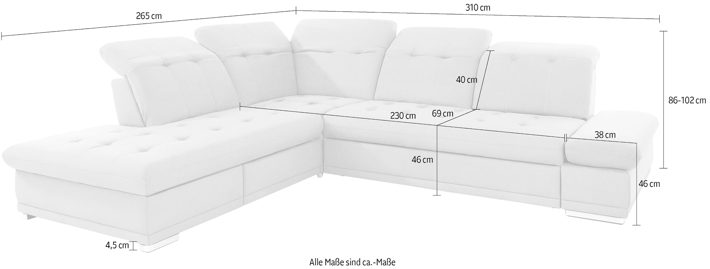 COTTA Ecksofa »Holiday L-Form mit Sitztiefen-, Armteil- und Kopfteilverstellung«, wahlweise mit Bettfunktion & Bettkasten