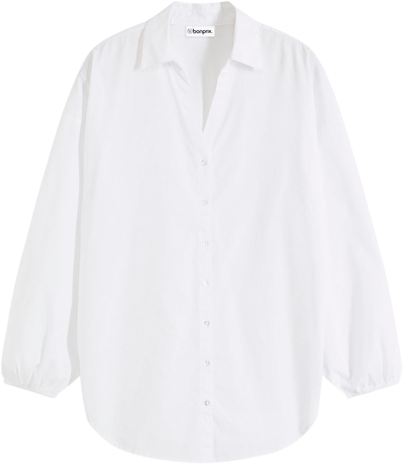 bonprix Langarmbluse »Oversize-Bluse aus reiner Baumwolle« Oversize-Passform, mit V-Ausschnitt, aus Baumwolle
