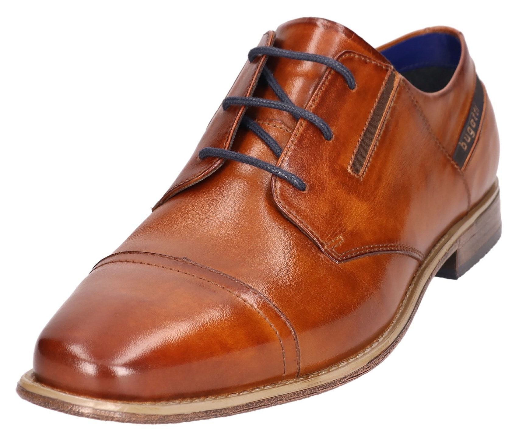 Schnürschuh, Blockabsatz, Abendschuh, Festtagsschuh mit Stretcheinsätzen, Gr. 42, cognac used