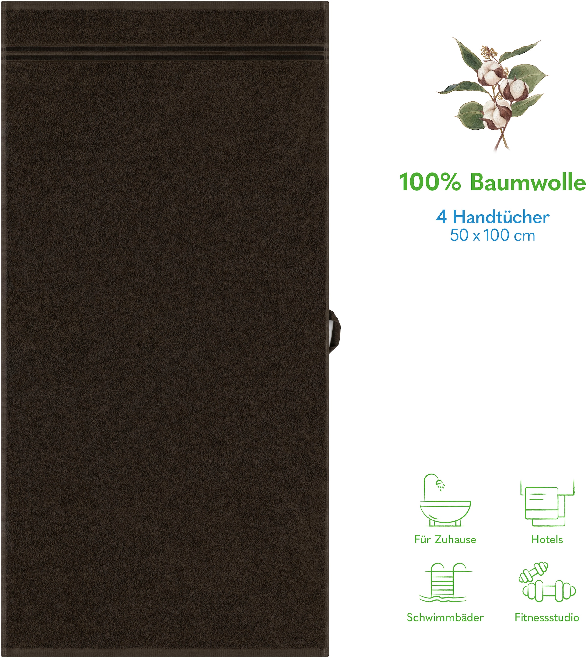 HAMMETEX Handtuch Set »4er Set Handtücher 50x100 cm, 100% Baumwolle, Weich & Saugstark«, (Set, 4 St., 4), mit Bordüre, einfarbig, weich