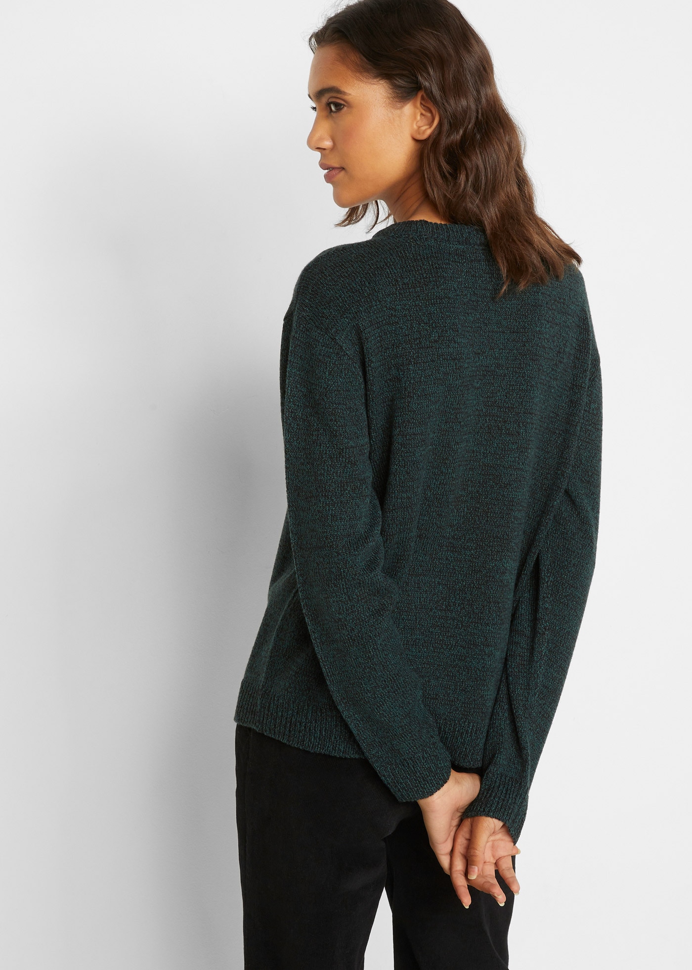 bonprix Strickpullover aus Polyacryl, mit Rundhals-Ausschnitt, melierte Optik