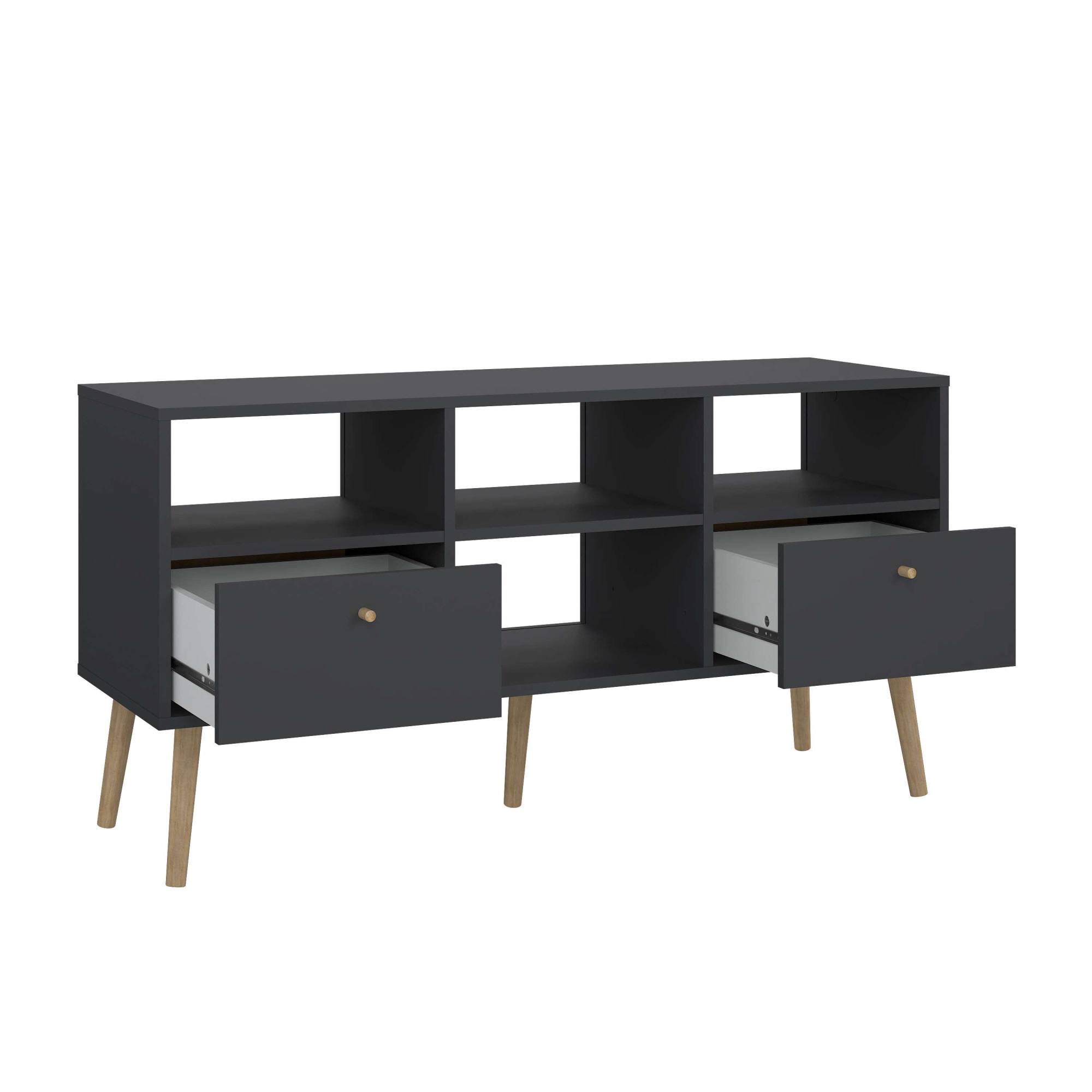 andas TV-Board »Bodo TV-Möbel, TV-Unit, Mediamöbel, Regal«, 2 Schubladen und 4 offene Fächer, Beine und Griffe aus Massivholz