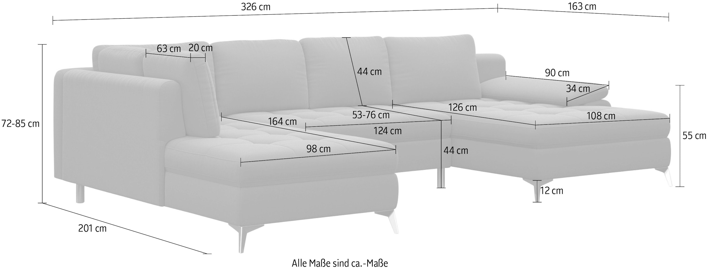 sit&more Wohnlandschaft »Latigo U-Form«, mit Recamiere, wahlweise mit Bettfunktion und Bettkasten