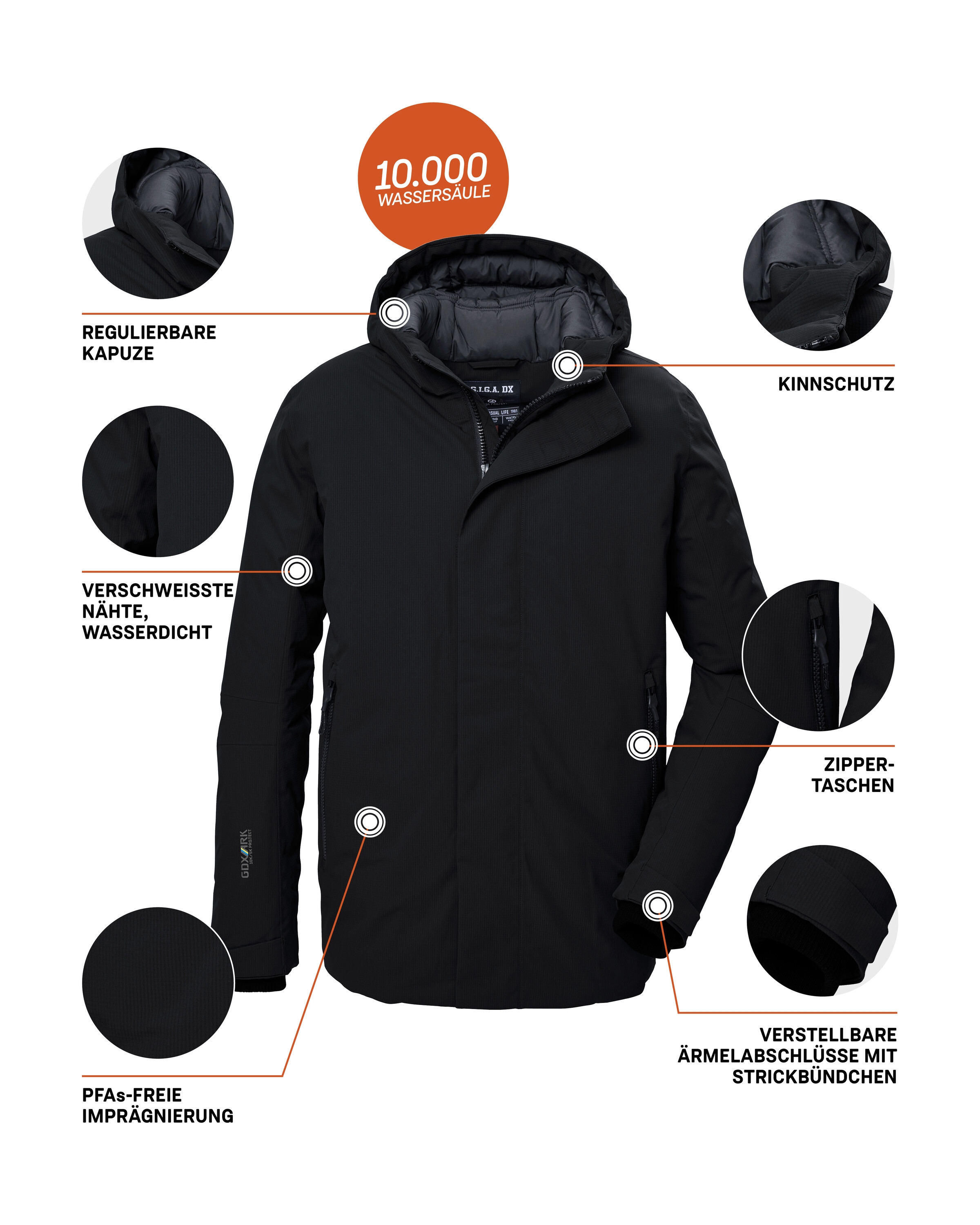 G.I.G.A. DX by killtec Funktionsjacke »GW 11 MN JCKT«, Wasserdichte, atmungsaktive Winterjacke mit verstellbarer Kapuze
