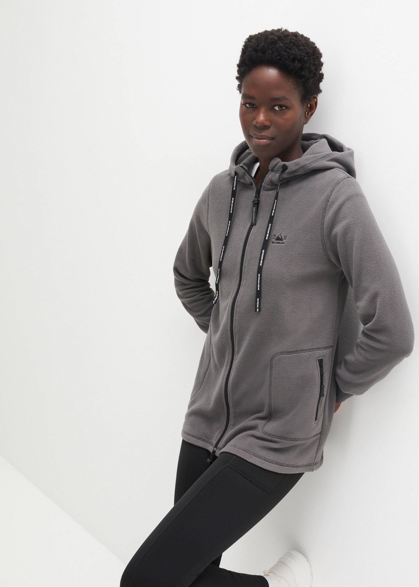 bonprix Fleecejacke mit Kapuze A-Linien-Schnitt, Langarm-Design, aus 100% Polyester, Regular Fit