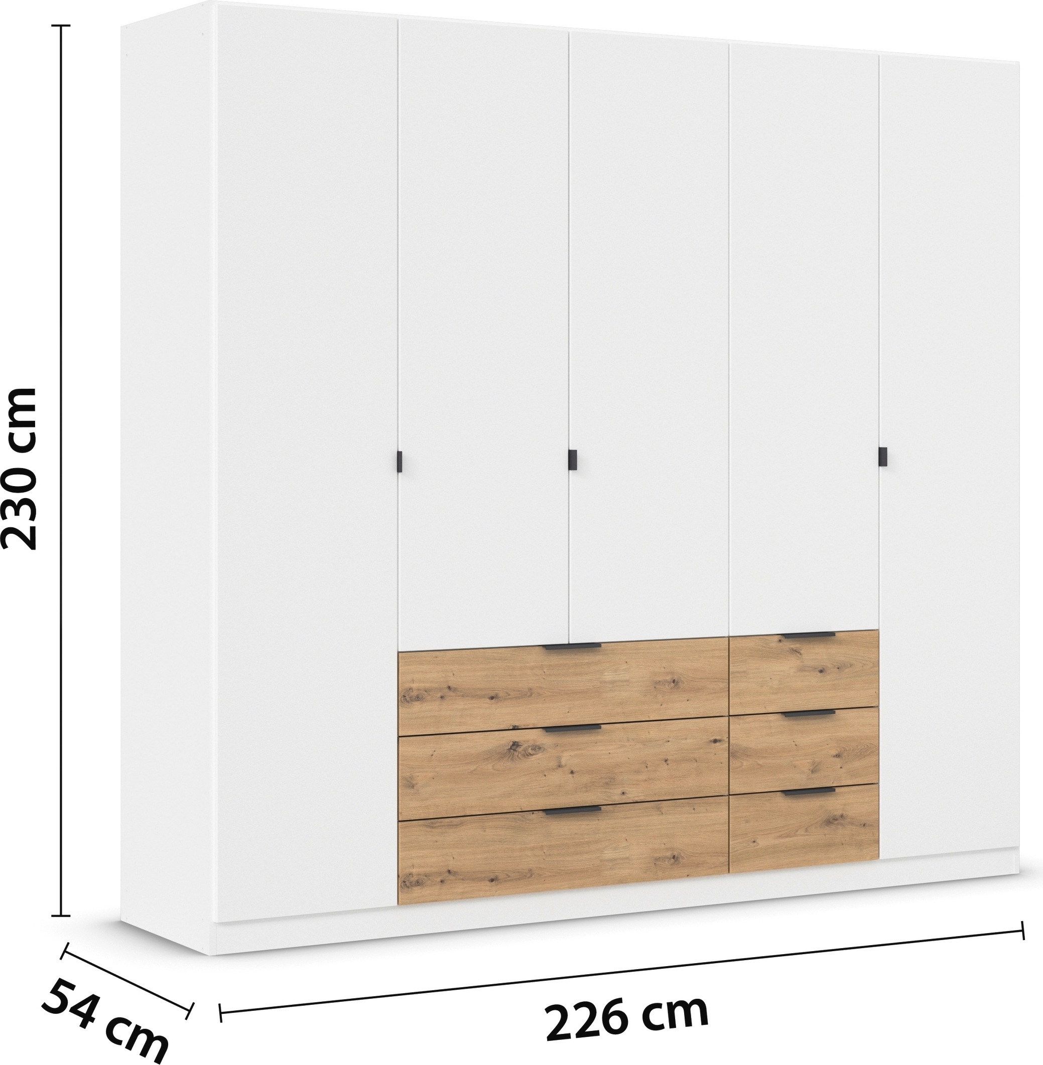 rauch Drehtürenschrank »Kleiderschrank Schrank Garderobe Schlafzimmerschrank DAVOA«, mit farblich abgesetzten Schubkästen in Eiche Artisan MADE IN GERMANY