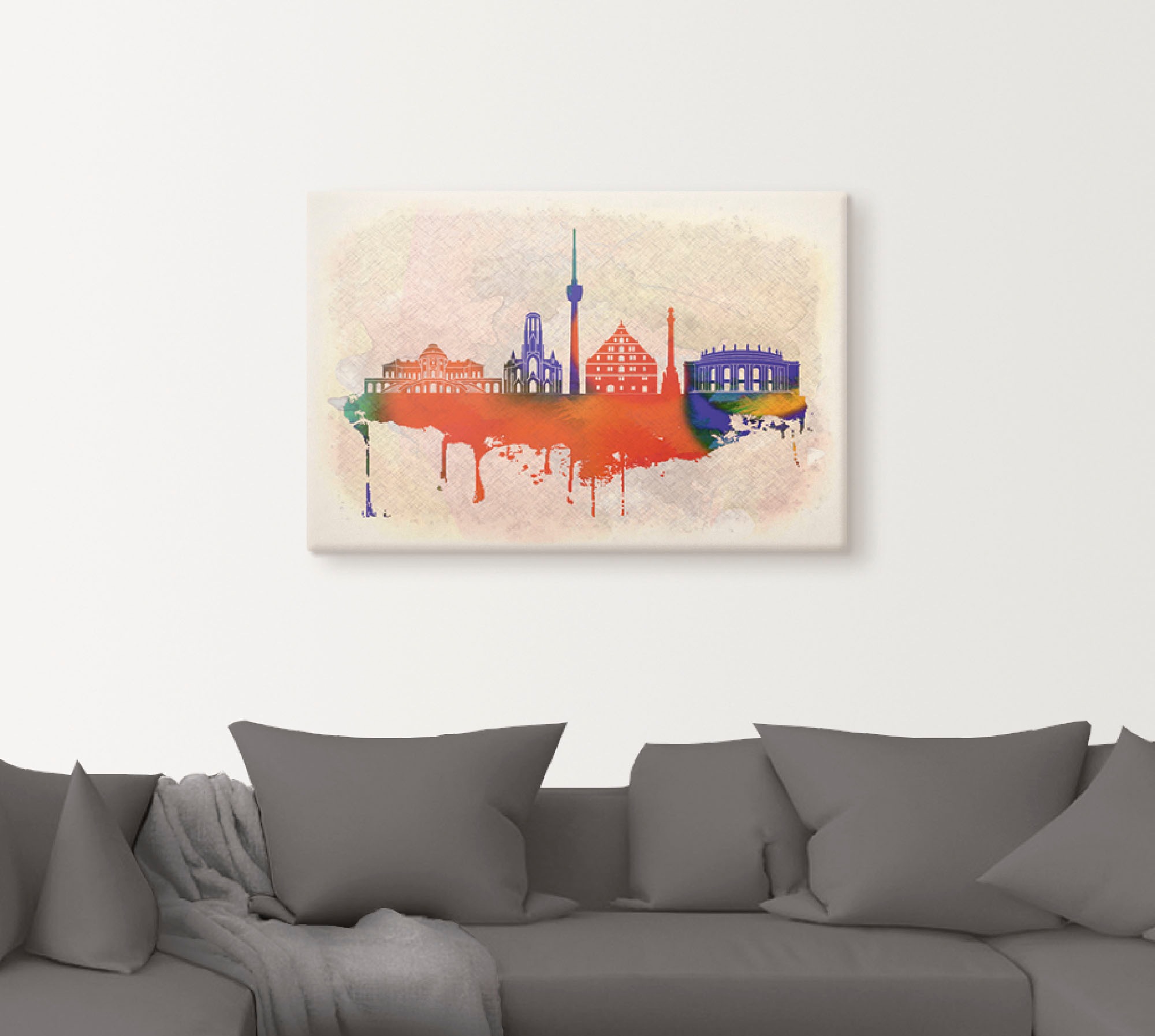 Artland Leinwandbild »Stuttgart Deutschland Skyline«, Deutschland, (1 St.), auf Keilrahmen gespannt