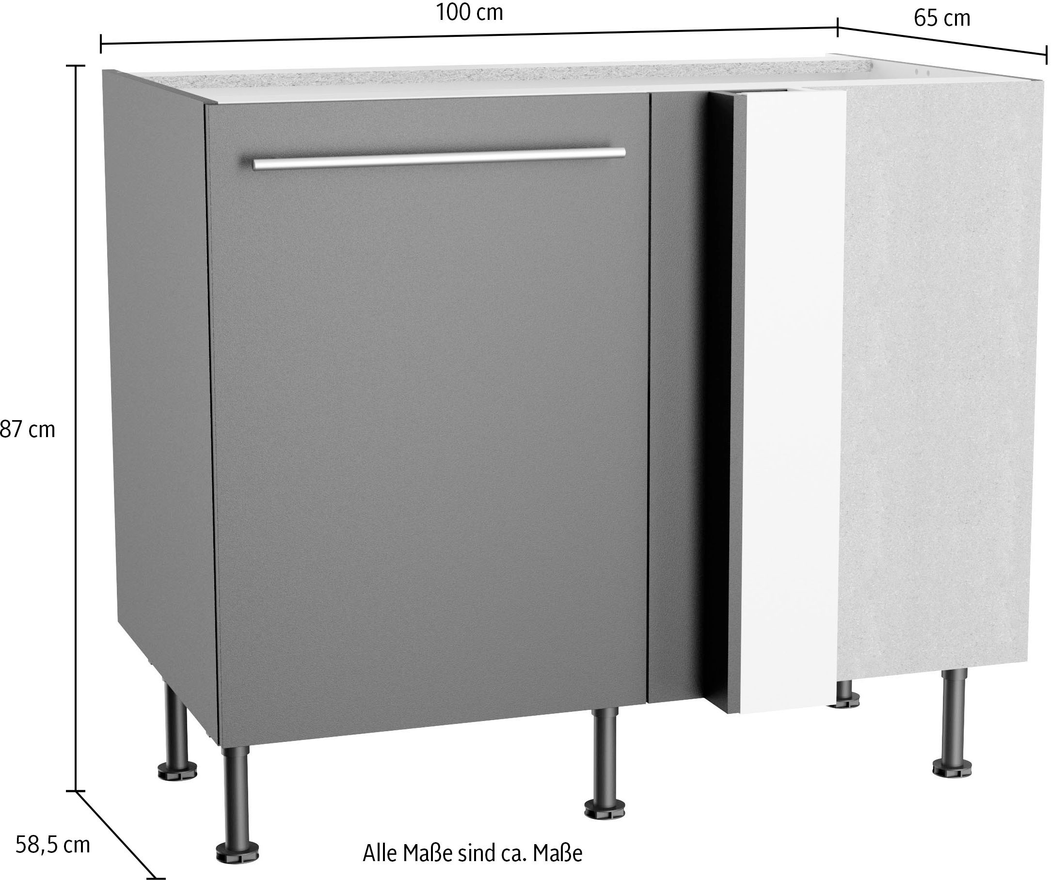 KOCHSTATION Eckunterschrank »KS-Bern2«, Breite 100 x 65 cm, Lösung für Geschirrspüler, 1 Tür, 1 Einlegeboden