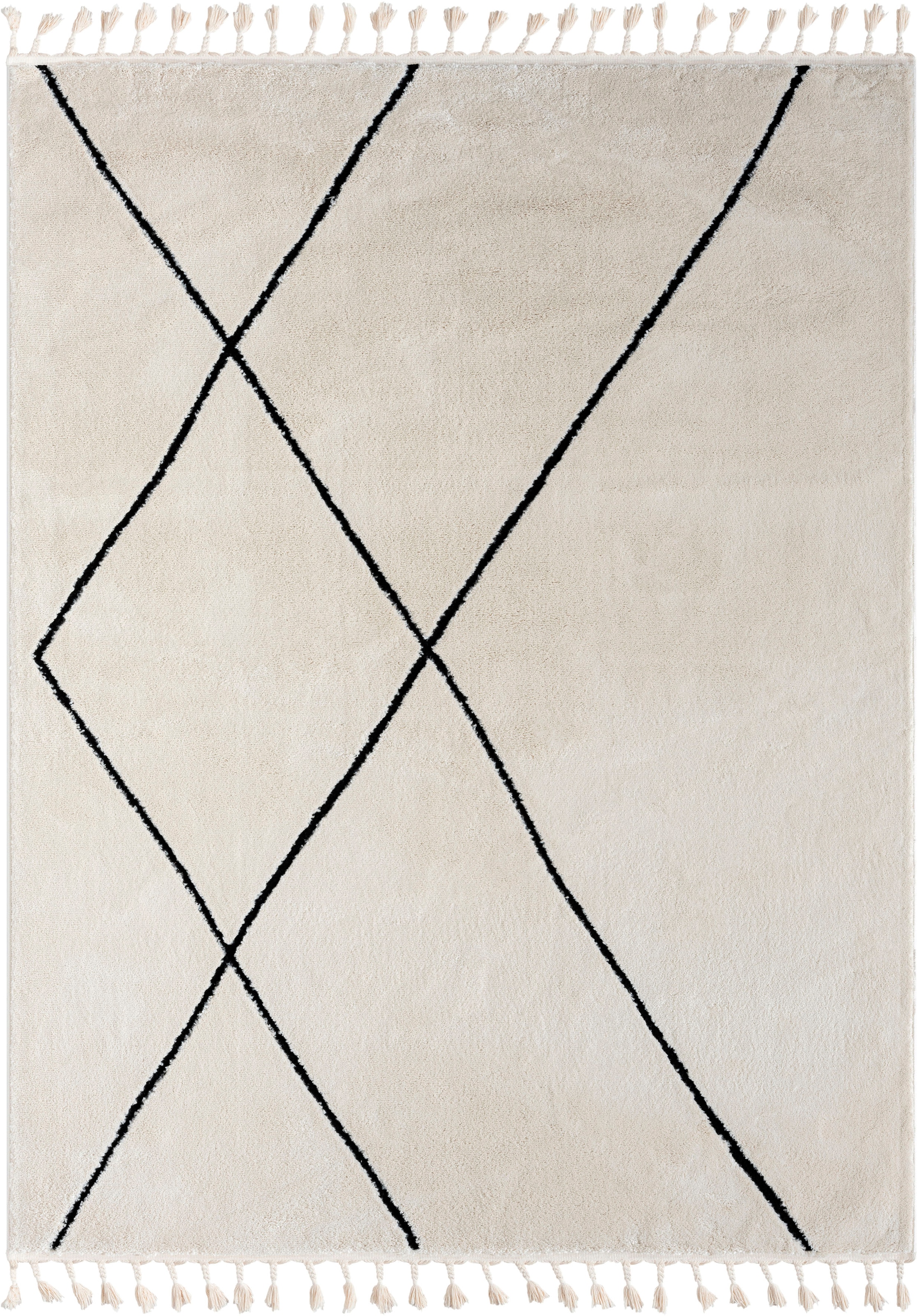 Myflair Möbel & Accessoires Hochflor-Teppich »Moroccan Signature«, rechteckig, 24 mm Höhe, modern, marokkanisches Design, Rauten Muster, weich, mit Fransen