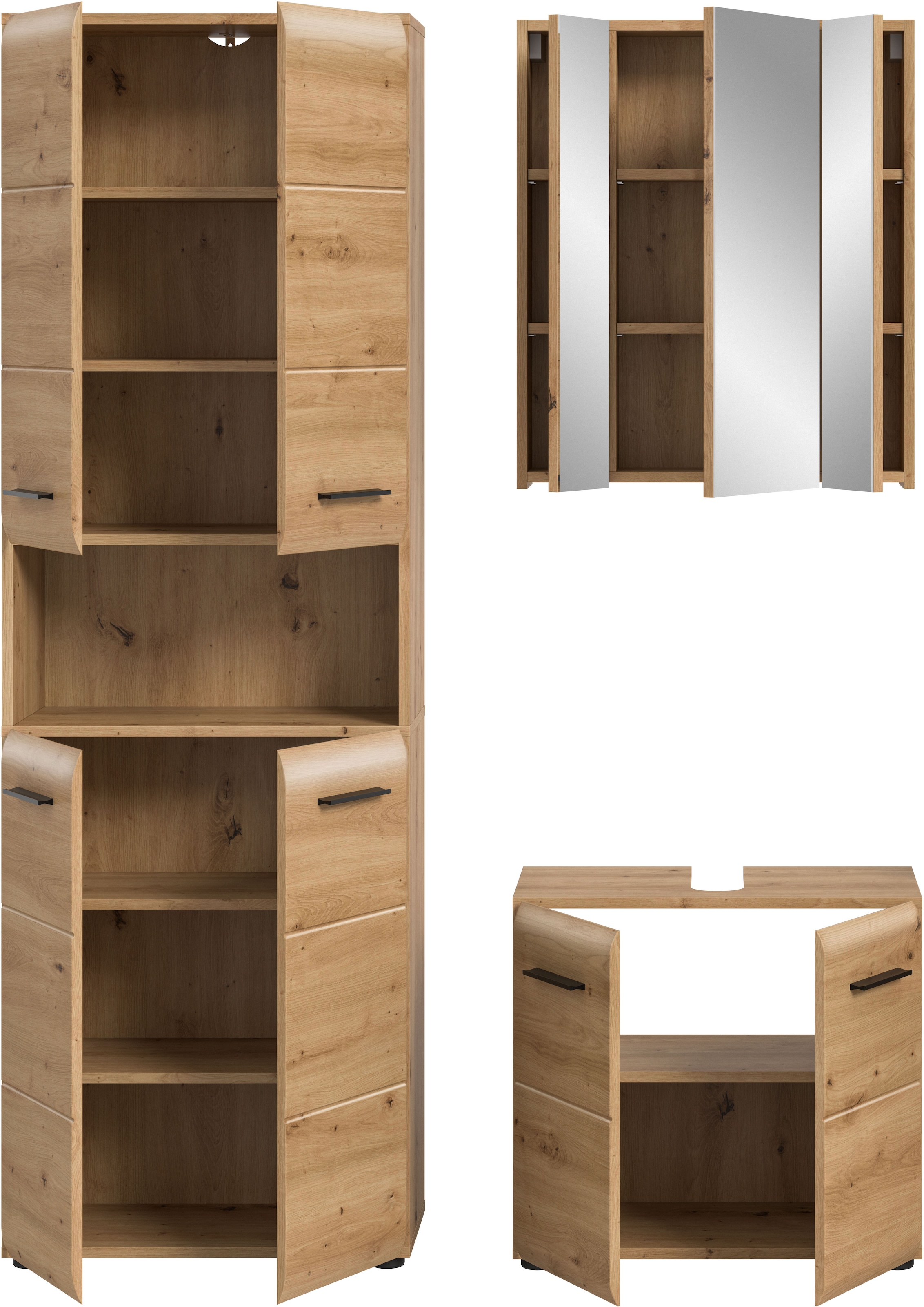 INOSIGN Badmöbel-Set »FLORENZ, TOPSELLER!, 3-teilige Badkombination, hochwertige MDF-Front«, (Set, 3 St., best. aus: 1 Hochschrank, 1Waschbeckenunterschrank, 1 Spiegelschrank), Bad-Kombination, Bad-Möbel, Badezimmer, Kombination, Kombi
