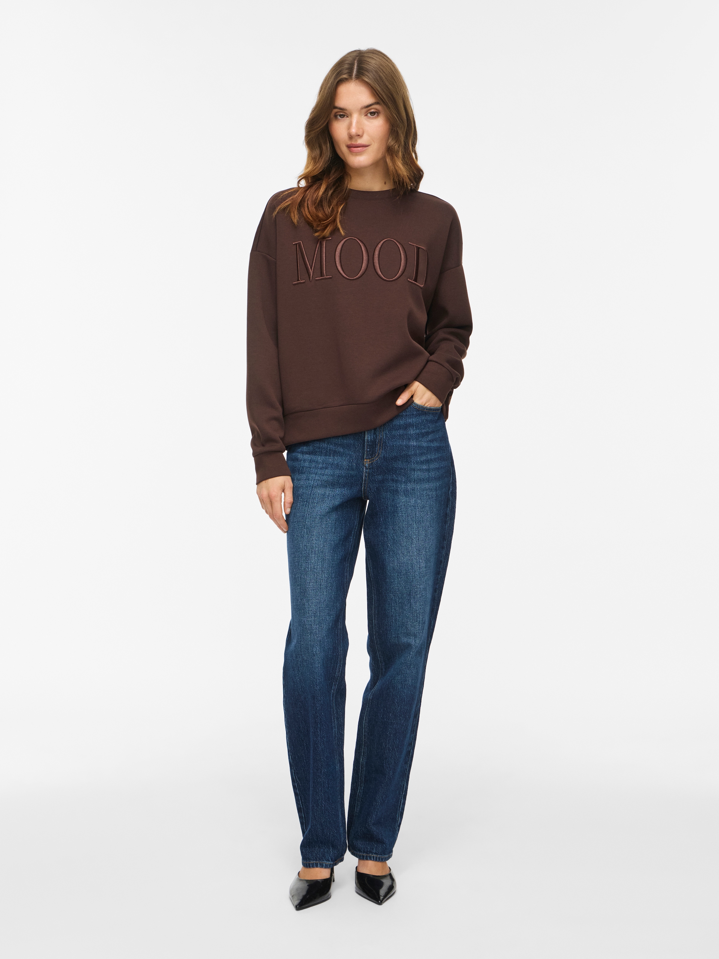 Vila Sweater »VIREFLECT MOOD EMB L/S SWEAT TOP/R/3«, Materialmix, loose fit
