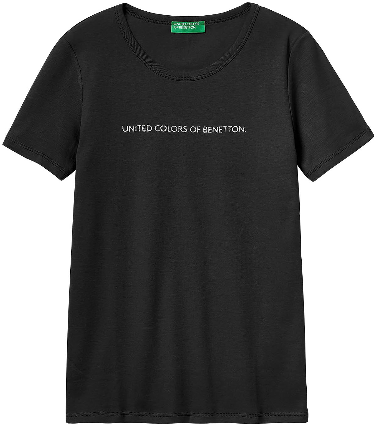 United Colors of Benetton T-Shirt, kaufen vorn bequem Label-Print mit glitzerndem