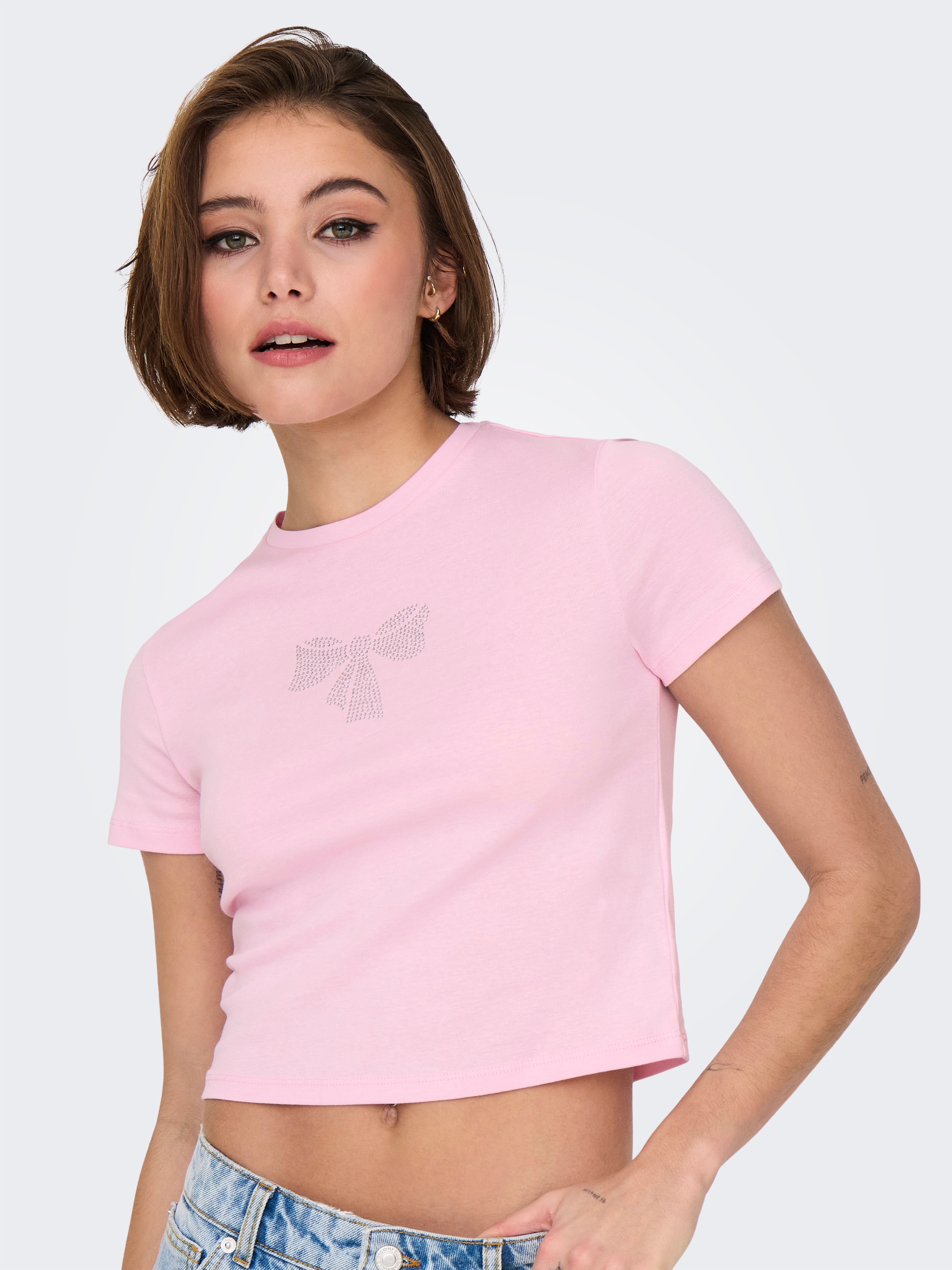 ONLY Kurzarmshirt »ONLKIRA S/S BLING O-NECK SHORT TOP JRS«