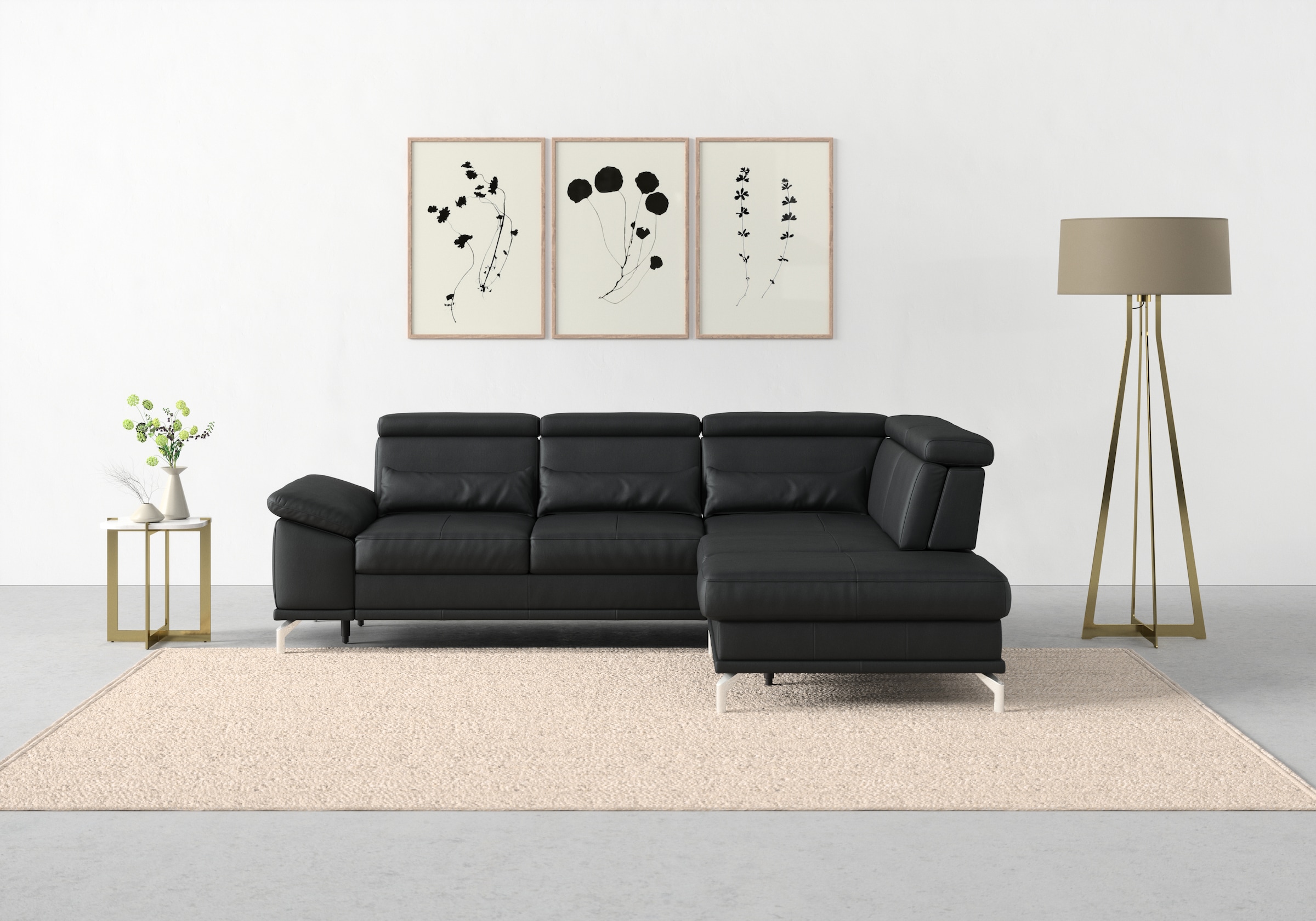 sit&more Ecksofa »Cabrio L-Form, mit Sitztiefenverstellung, Arm- und Kopfteilverstellung«, 3 Nierenkissen, Federkern, optional Bettfunktion und Stauraum