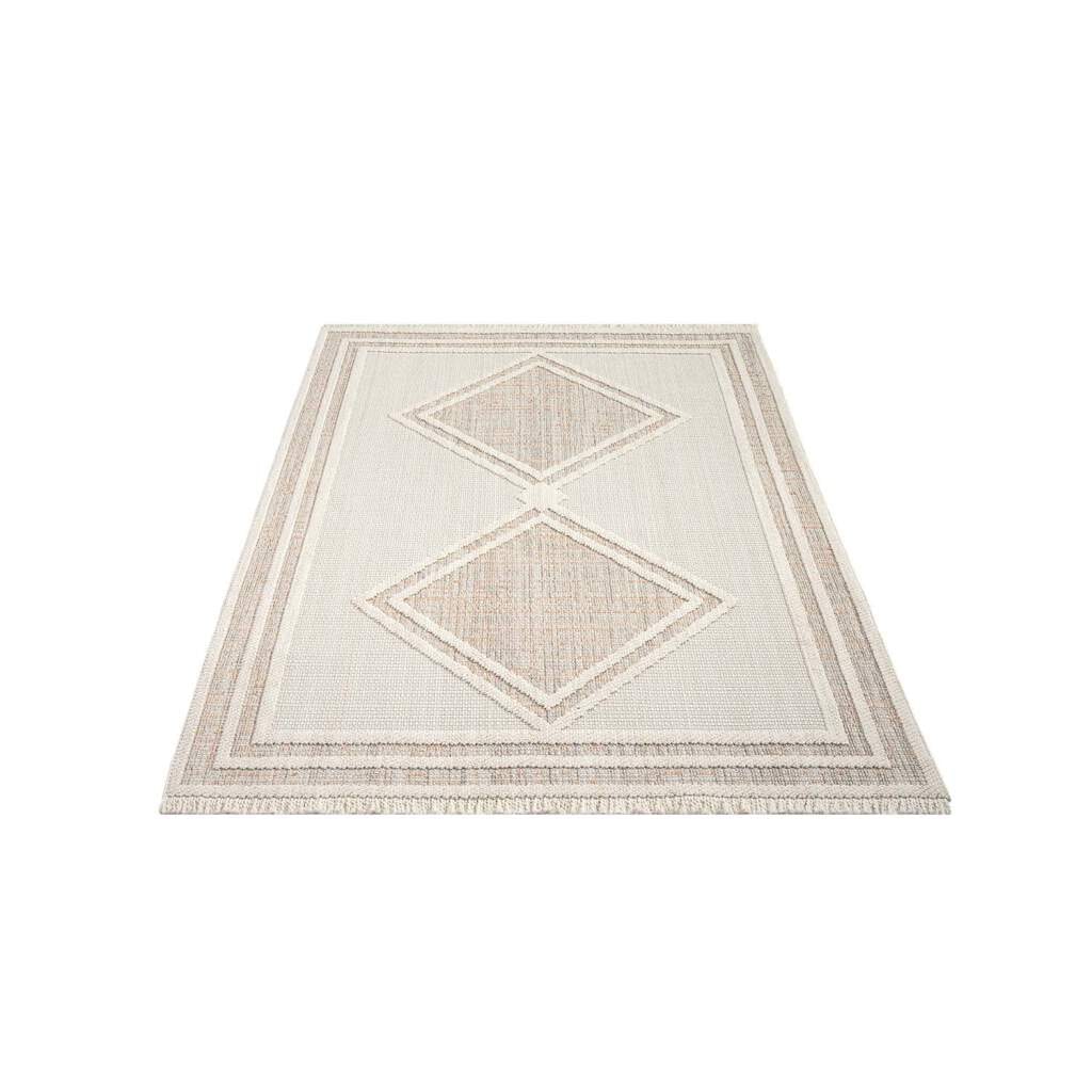 Carpet City Teppich »LINDO 8853«, rechteckig, 11 mm Höhe, Kurzflor, Hochtief-Muster/ 3D-Effekt, Fransen, Boho-Stil, Wohnzimmer