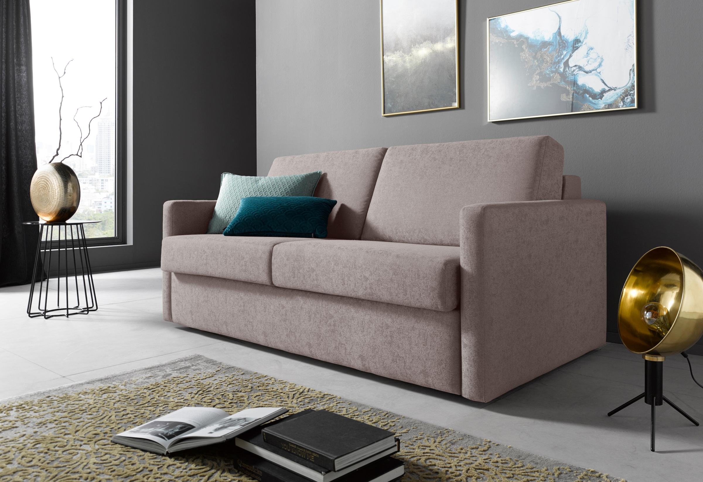 Places of Style Schlafsofa »GOLDPOINT 182cm, Dauerschläfer, Liegefläche 140/200 cm,«, 3-Sitzer mit Bettfunktion, Bonell-Federkernmatratze