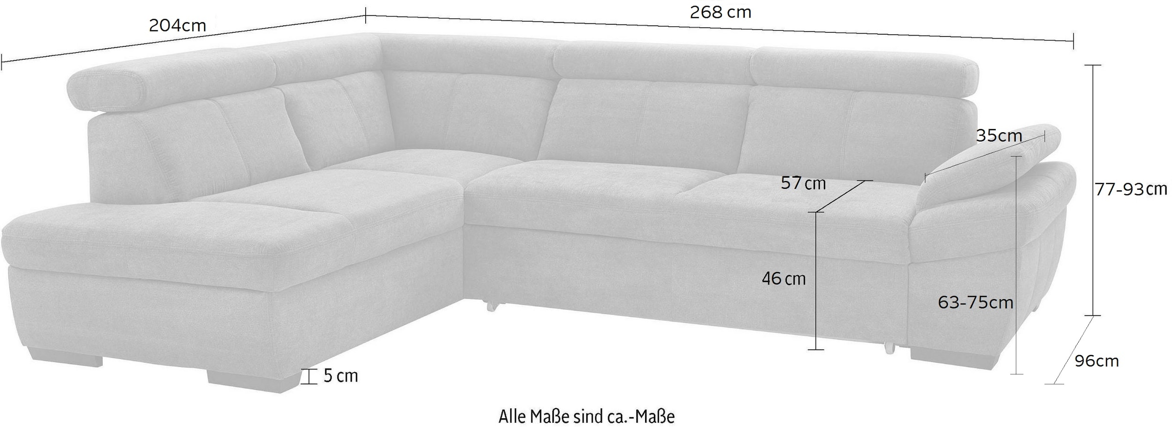 exxpo - sofa fashion Ecksofa »Salerno, klassisch modernes Funktionssofa, hoher Sitzkomfort, L-Form« inkl. Kopf- und Armteilverstellung, wahlweise mit Bettfunktion