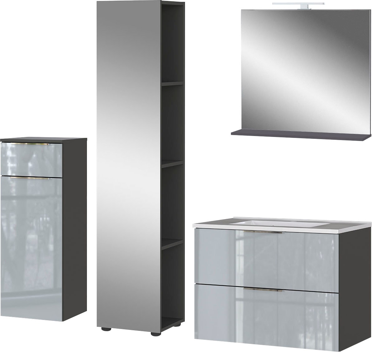 GERMANIA Badmöbel-Set »Oakland«, (4 St.), inkl. WT-Unterschrank, Spiegel, Schrank und Regal