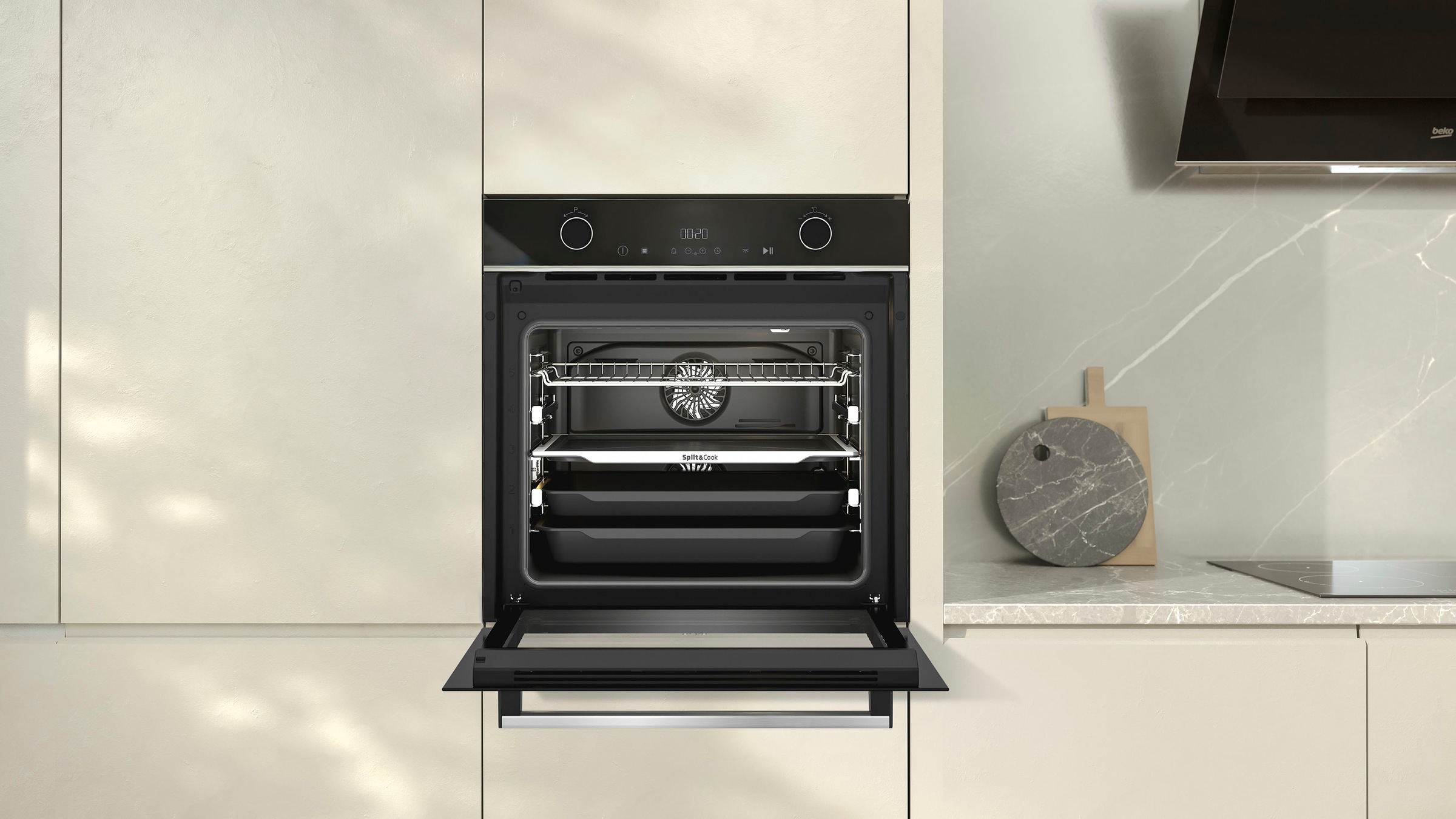 BEKO Einbaubackofen »BBVM13400XDS«, BBVM13400XDS, mit 2-fach-Teleskopauszug, SteamShine, Split&Cook