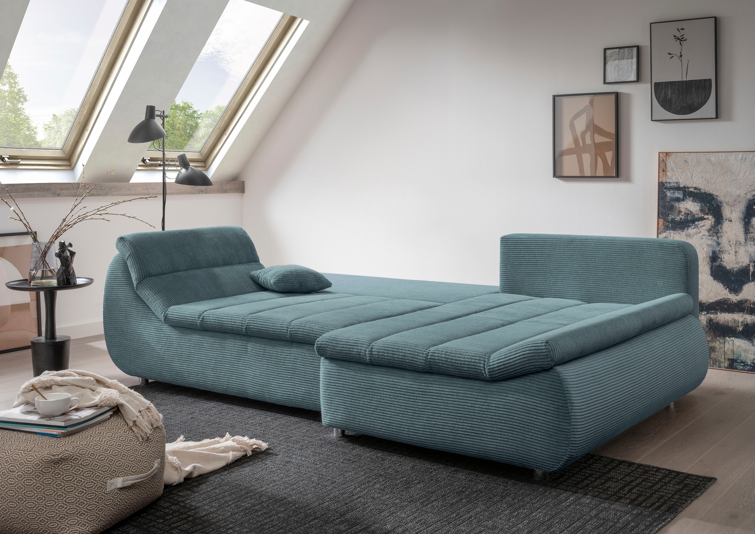 INOSIGN Ecksofa »Imola elegant und bequem, aktuelle Steppung im Sitz, L-Form«, wahlweise mit Bettfunktion