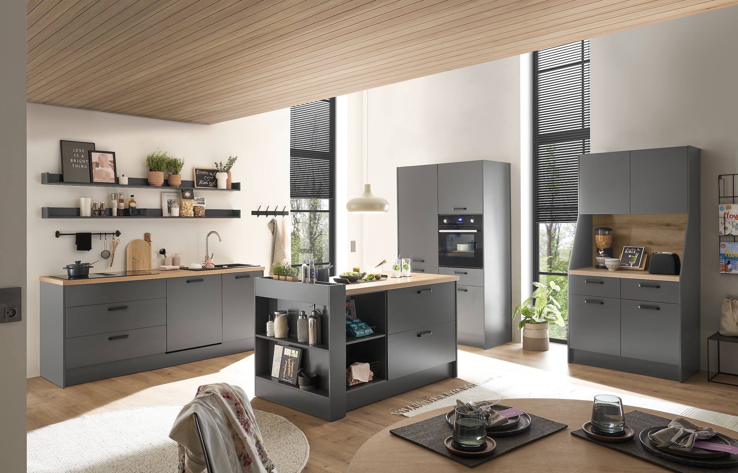 BASIC by Balculina Küchenzeile »Mykonos, Küchenzeile BxHxT 326x205x60«, Breite 326 cm, wahlweise mit E-Geräten, mit Softclose-Funktion