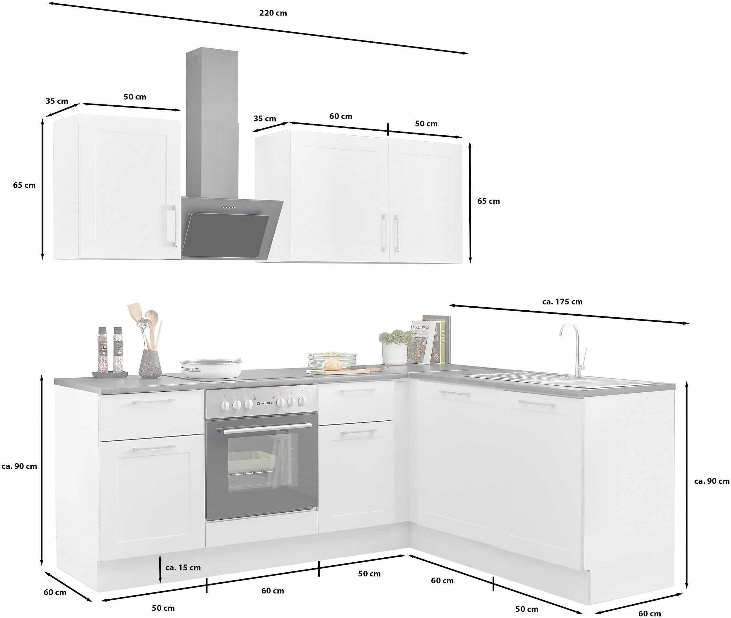 BASIC by Balculina Winkelküche »Marsi« Stellmaße 220x175 cm, wahlweise mit E-Geräten, Soft-Close-Funktion