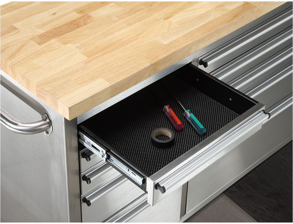 ONDIS24 Werkstattwagen »Werkzeugwagen aus Edelstahl mit 15 Schubladen« fahrbar, kugelgelagerten Schubladen, abschließbar, Massivholzplatte