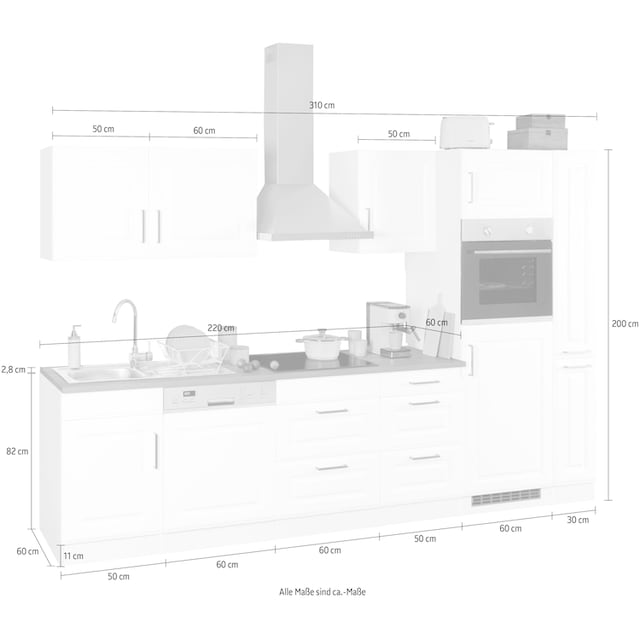 MDF HELD Landhaus-Stil Breite Fronten im MÖBEL 310 Raten cm, bestellen Küchenzeile auf »Stockholm«, hochwertigen mit