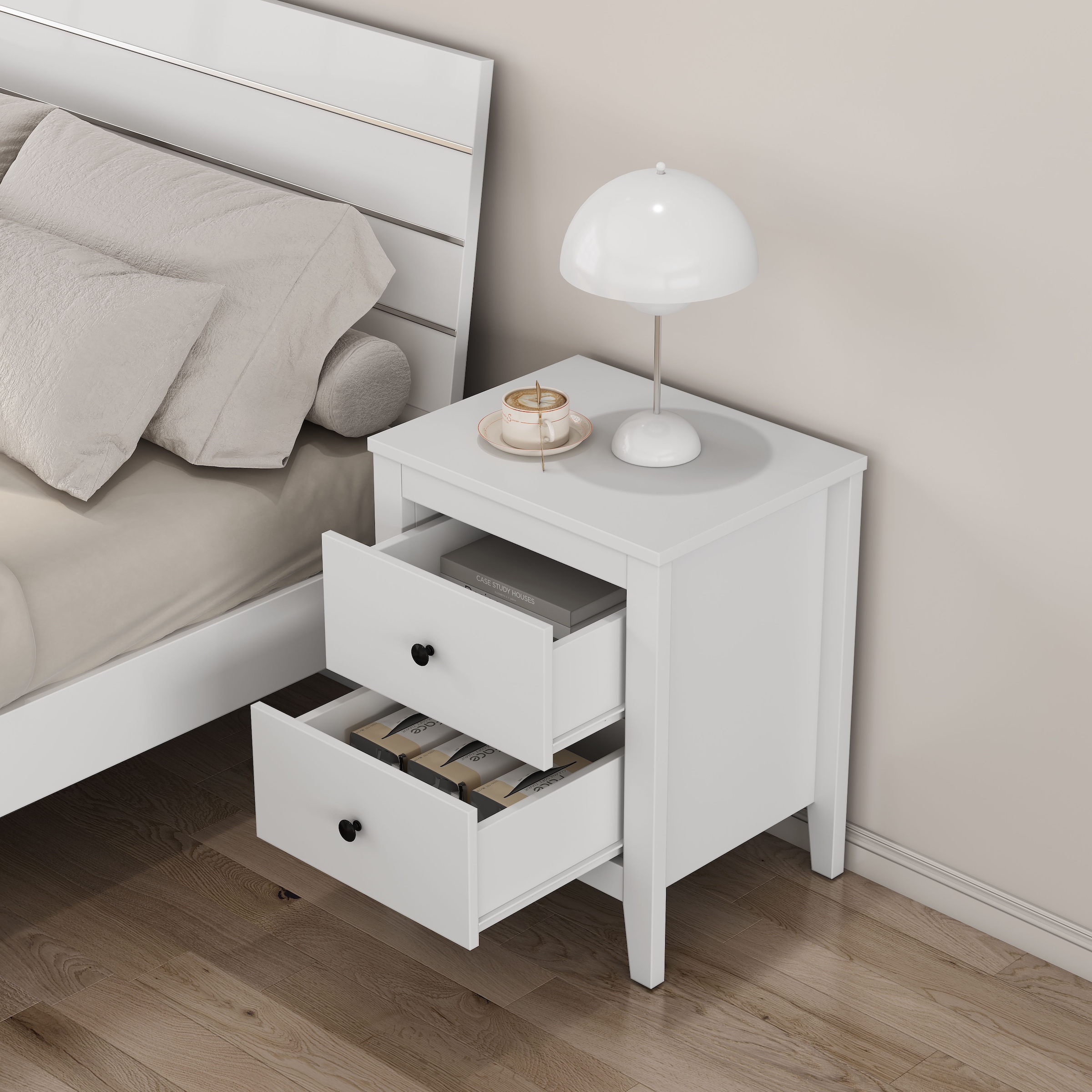 OTTO home Nachtkommode »Borkum Nachttisch Set im Landhaus Design weiß Bestseller« Set, 2 Schränke im Set, schwarze Griffe aus Metall, 