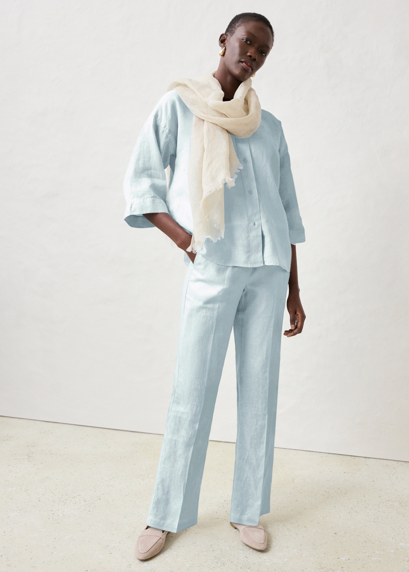 bonprix Shirtbluse Oversize-Passform, aus Leinen, strukturierte Oberfläche, 3/4-Ärmel