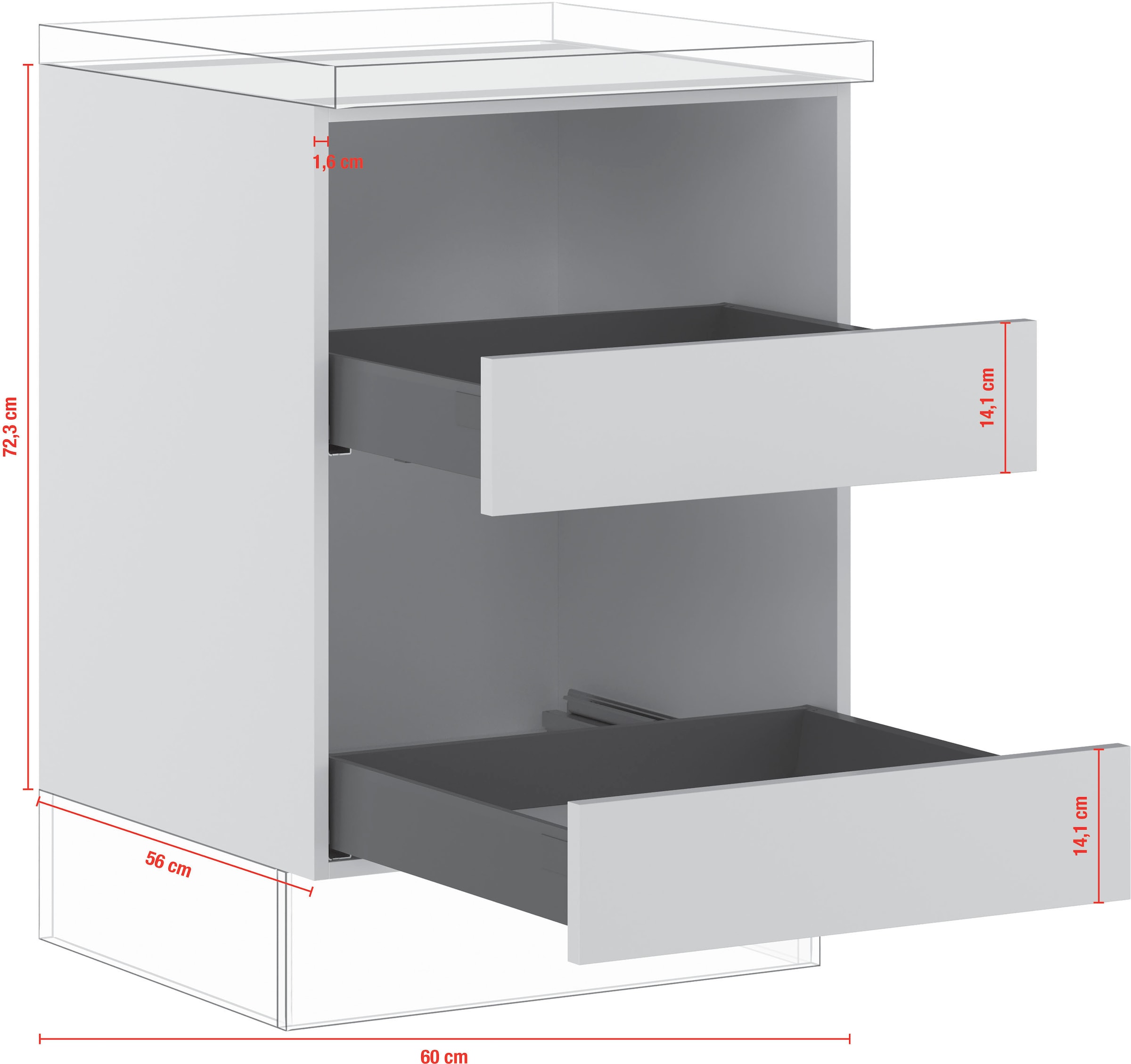 IMPULS KÜCHEN Unterschrank »"Turin", Breite/Höhe: 60/72,3 cm, mit Soft-Close«, vormontiert, mit Schubkästen