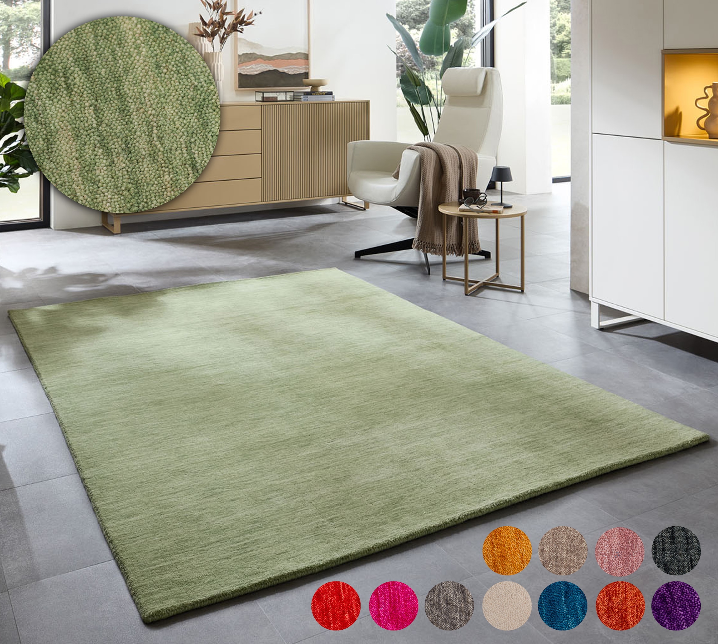 THEKO Wollteppich "Holi" rechteckig 13 mm Höhe Uni-Farben, leicht meliert, günstig online kaufen