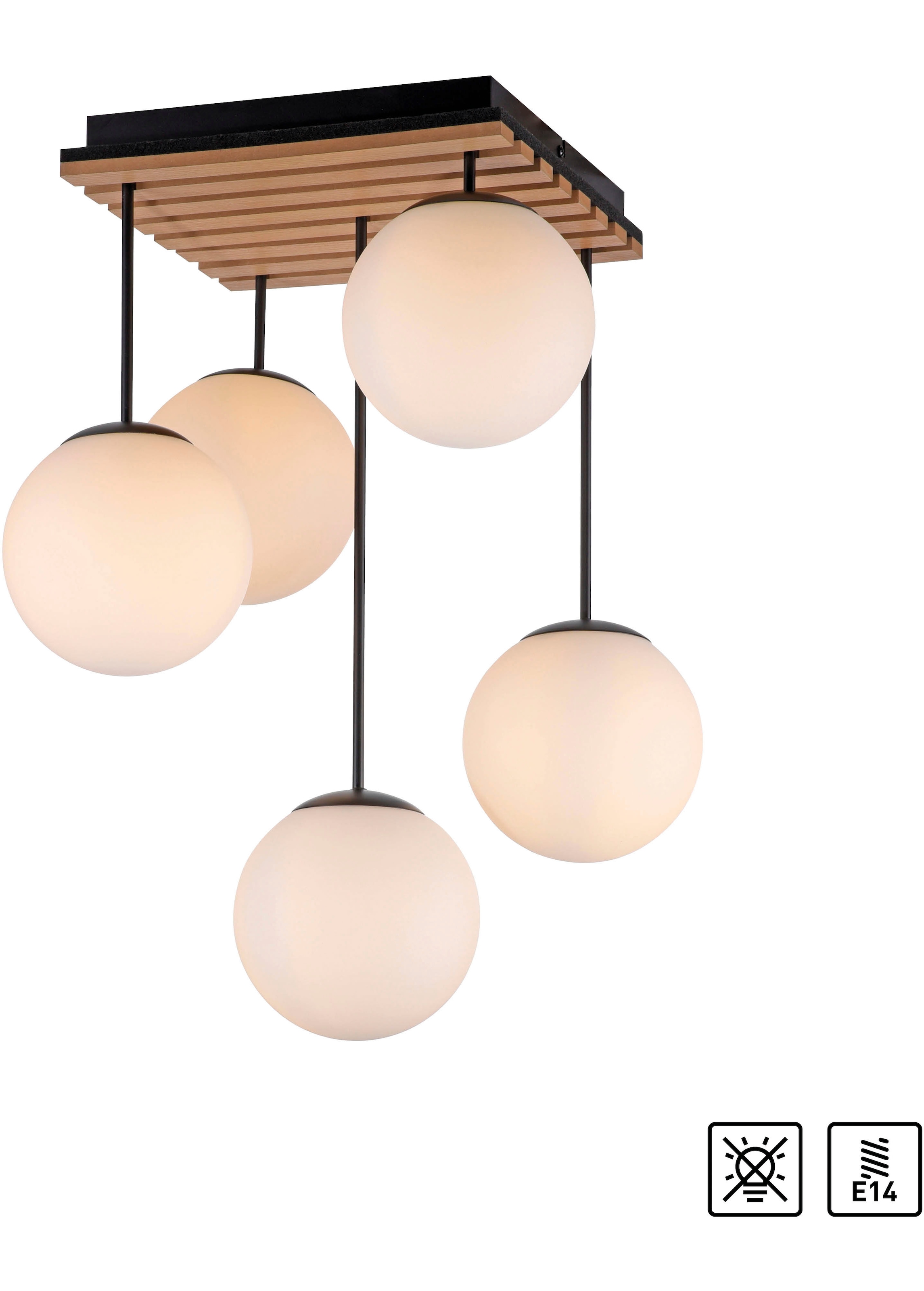 my home Deckenleuchte »Erinette Akustikpaneele mit Glaskugeln« E14 Warmweiß günstig online kaufen