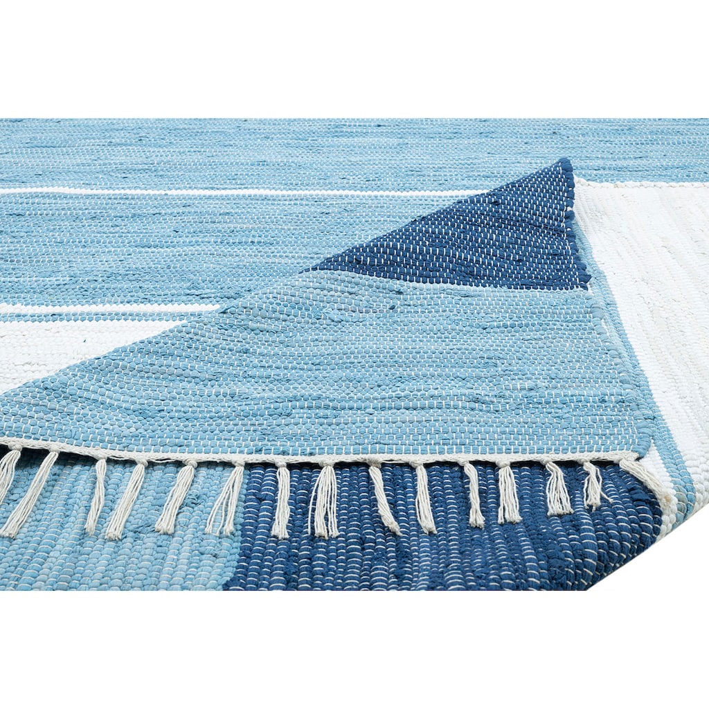 THEKO Teppich »Stripe Cotton«, rechteckig, 5 mm Höhe, Handweb Teppich, Flachgewebe, gestreift, reine Baumwolle, handgewebt, mit Fransen, ideal im Wohnzimmer & Schlafzimmer