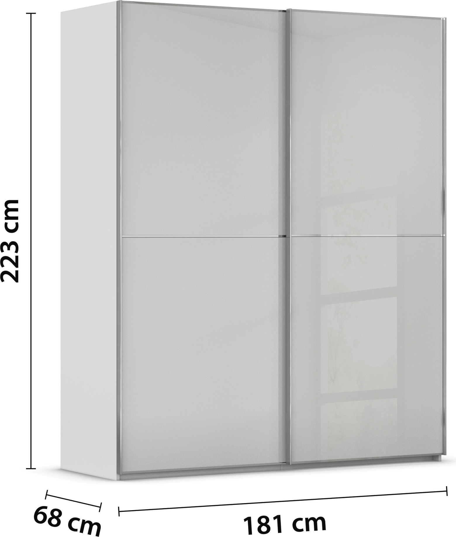 rauch Schwebetürenschrank »Kleiderschrank Schrank Garderobe Schlafzimmerschrank SCALE-DUO«, edle zweigeteilte Türen Glas-Front mit 3 Zierleisten MADE IN GERMANY