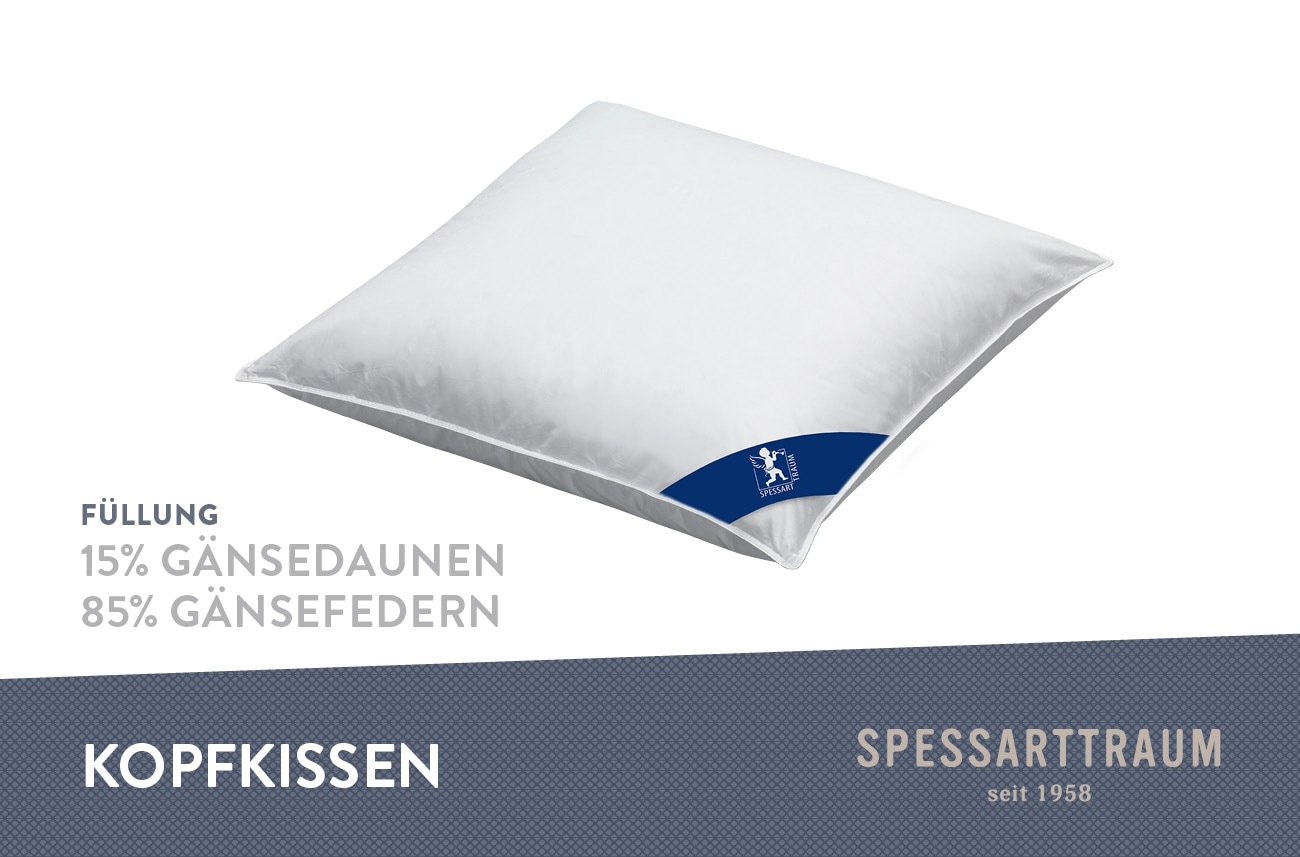 SPESSARTTRAUM Gänsefederkopfkissen »Premium«, Füllung: 85% Gänsefedern / 15% Gänsedaunen, Klasse 1, Downpass zertifiziert, Bezug: 100% Baumwolle, nachhaltig (Made in Green), Hausstauballergiker geeignet, (1 St.), gute Stützkraft