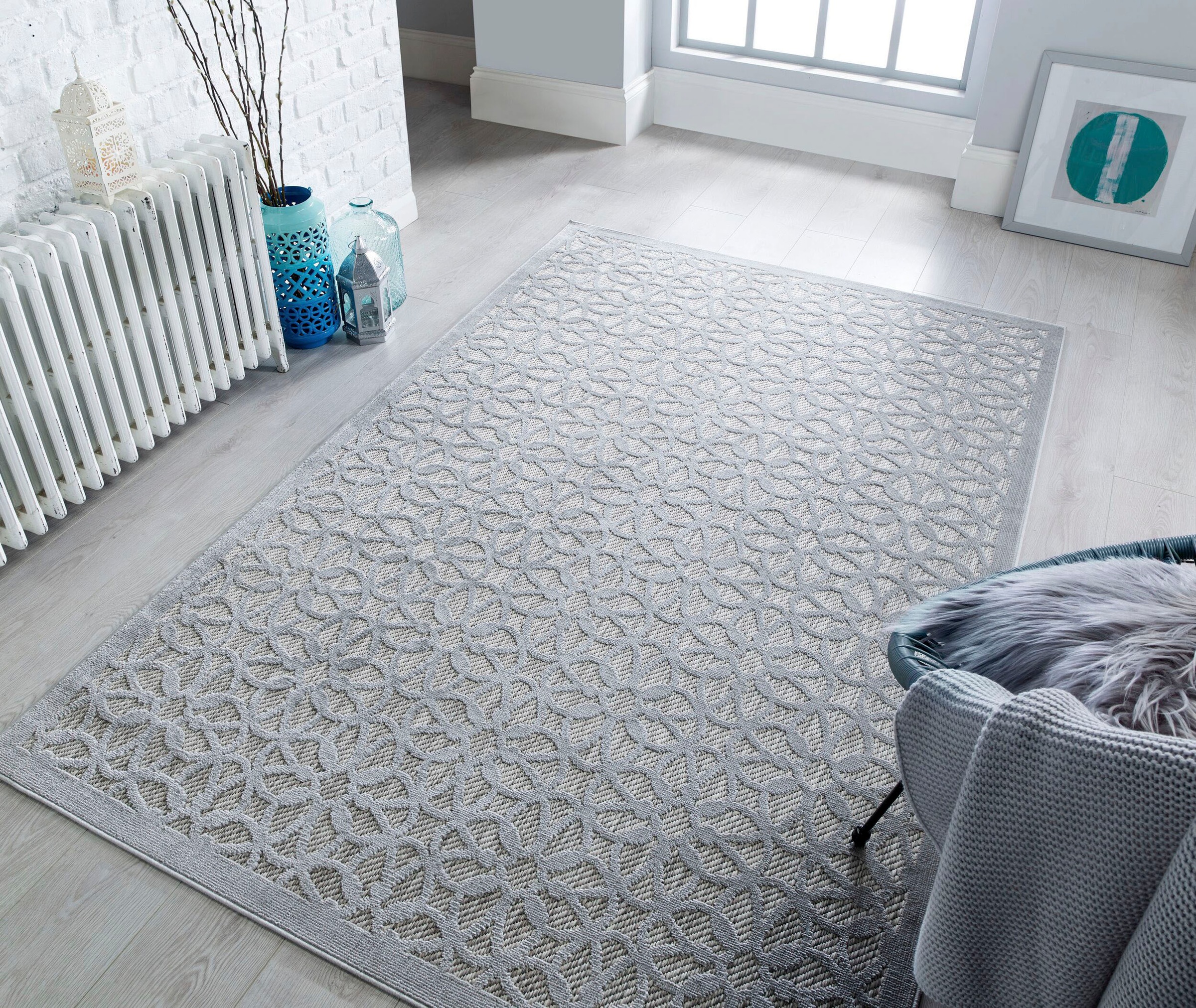 FLAIR RUGS Teppich »Salerno«, rechteckig, 4 mm Höhe, Argento Geometrischer Innen- und Außenteppich
