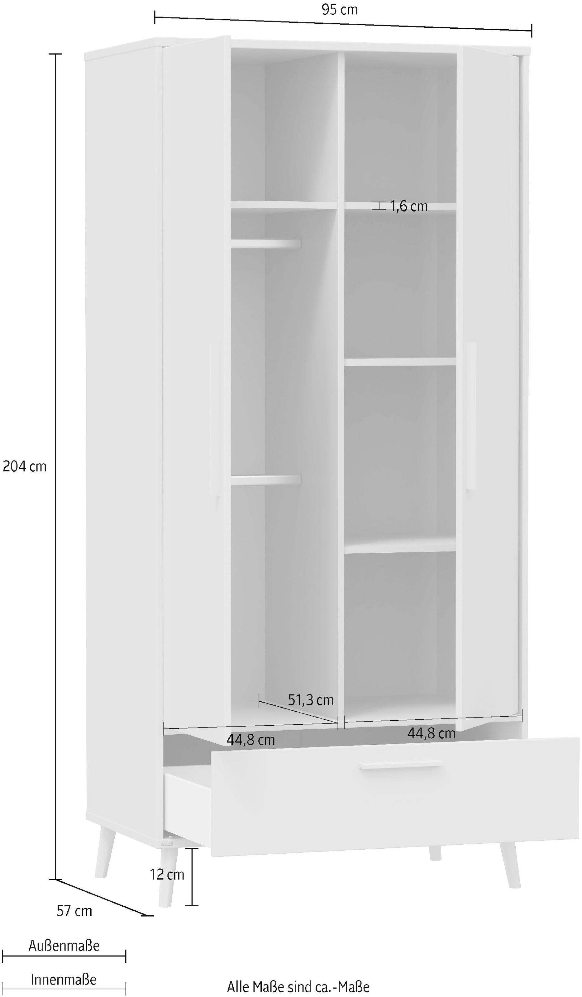 PAIDI Kleiderschrank »EEFJE in Beige mit Schublade und Türen, verschiedene Ausführungen« B/H/T ca. 95-123/139-204/41-57cm, mit 2 oder 3 Türen + Tiny-Variante,  stabiler Drehtürenschrank aus Holz, mit Soft-Close-Funktion