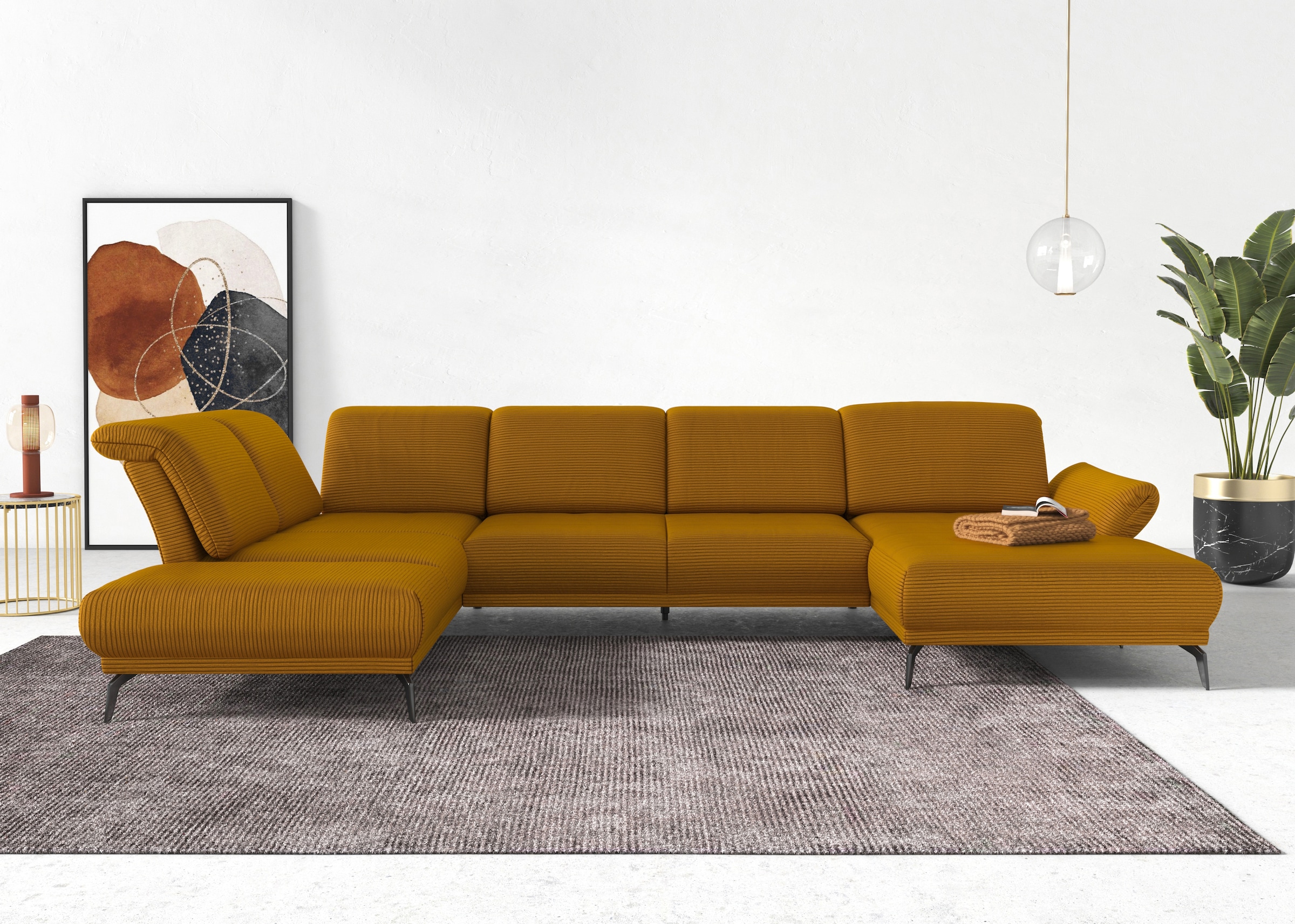 INOSIGN Wohnlandschaft »Coco U-Form«, Sitztiefen-, Arm- und Kopfteilverstellung, Cord-Bezug, Fußhöhe 15 cm