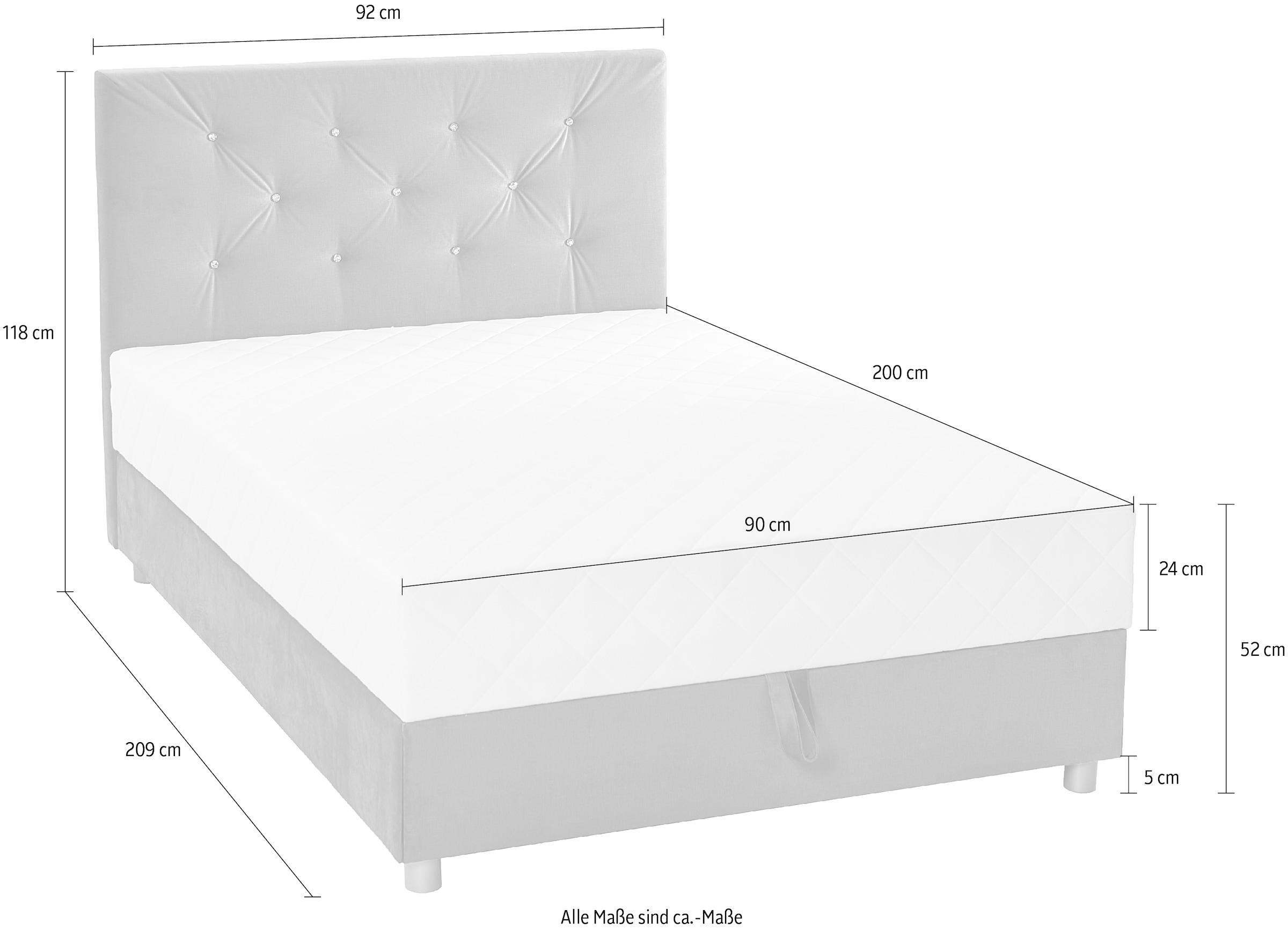 ATLANTIC home collection Boxbett »CELIA im hochwertiger Samtoptik« mit Taschen-Federkernmatratze, Bettkasten und Strass-Steinen