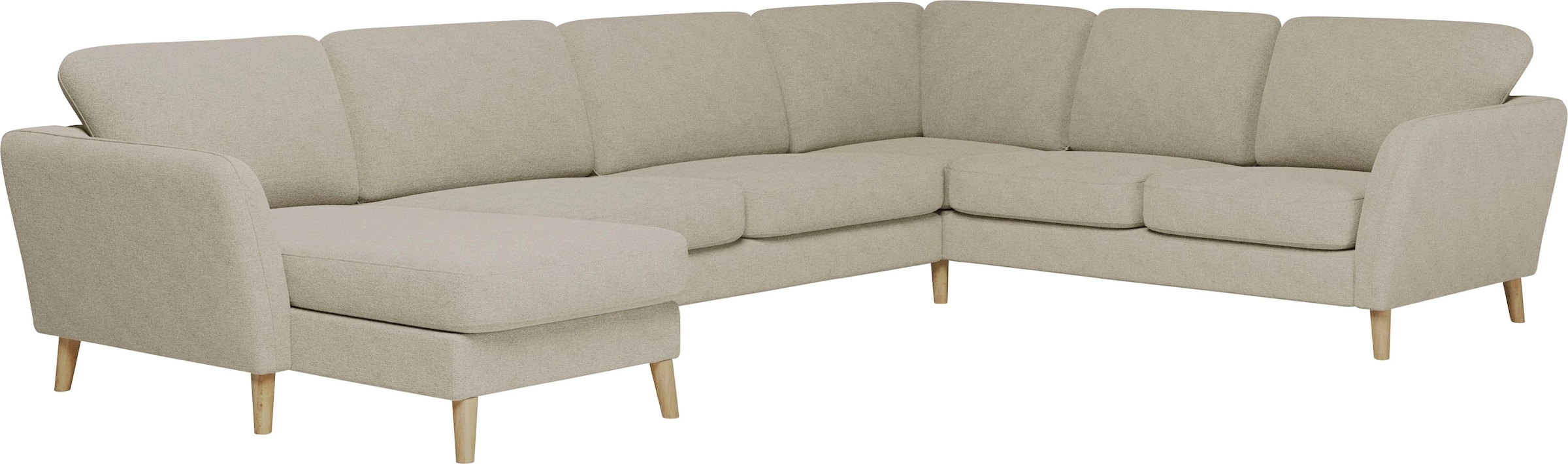 Home affaire Wohnlandschaft »MARSEILLE XXL 349cm, U-Form, Ottomane rechts/links wählbar«, Massivholzbeine Eiche, Landhausstil, Wellenunterfederung