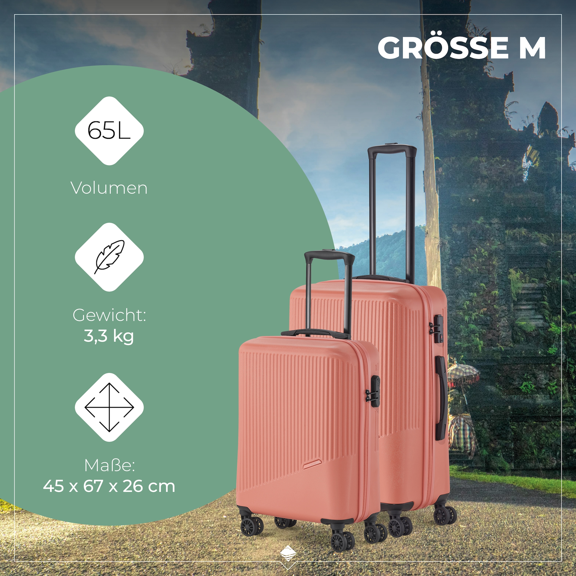 travelite Trolleyset »BALI 4w L/M/S«, (Set, 3 tlg., Hartschalen Trolley Set), Kofferset Reisegepäck Reisekoffer Hartschallenkoffer TSA Schloss