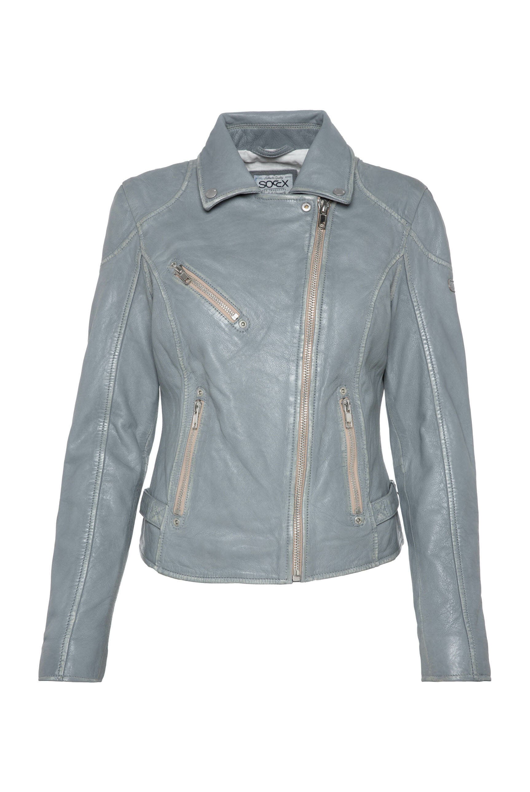 SOCCX Lederjacke, ohne Kapuze, mit Zipper am Ärmelende