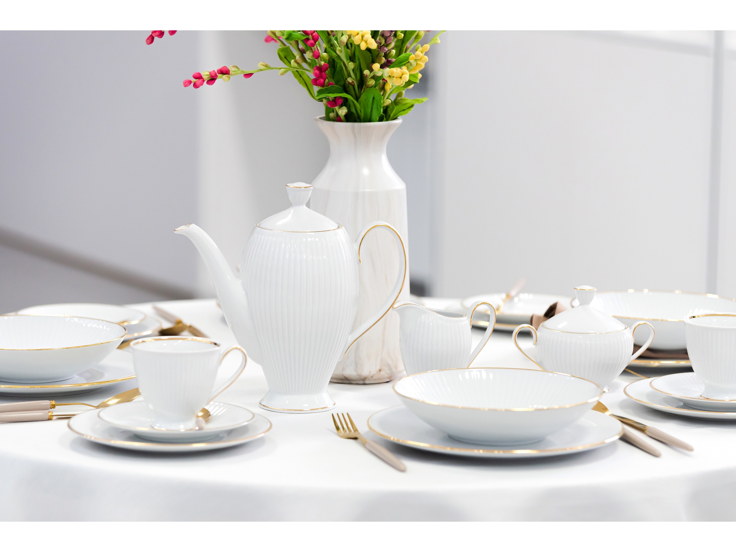 CreaTable Kombiservice »Valencia Gold, Kombi-Service 30-tlg«, (Set, 30 tlg.), Elegant, Goldrand