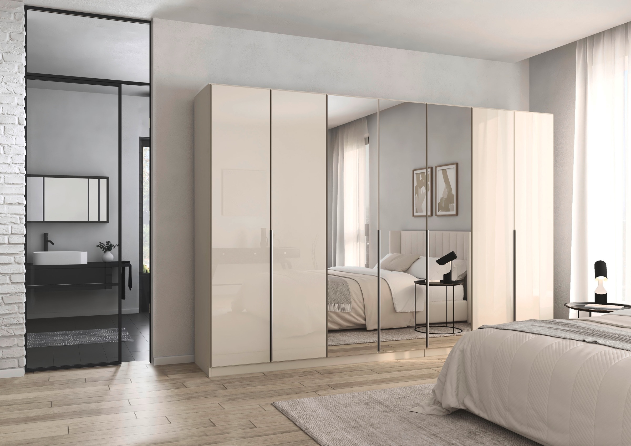rauch Drehtürenschrank »Kleiderschrank Kleiderschränke Schrank Garderobe AGORDO mit Glasfront«, (in zwei Griff-Farben), durchdachte Innenausstattung, in 6 Breiten und 2 Höhen MADE IN GERMANY