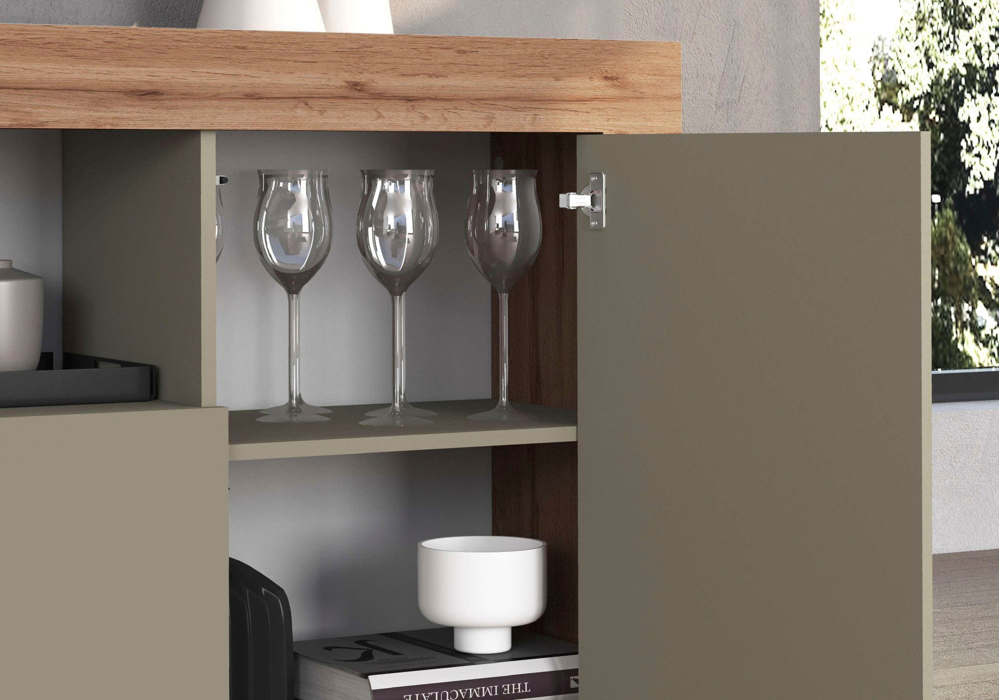 INOSIGN Sideboard »CHRONOS Breite 155 cm mit 3 Türen, 1 offenes und 6 geschlossene Fächer«, (1 St.), Sideboard,Kommode, Schrank, Grifflos mit Push to Open, Made in Italy
